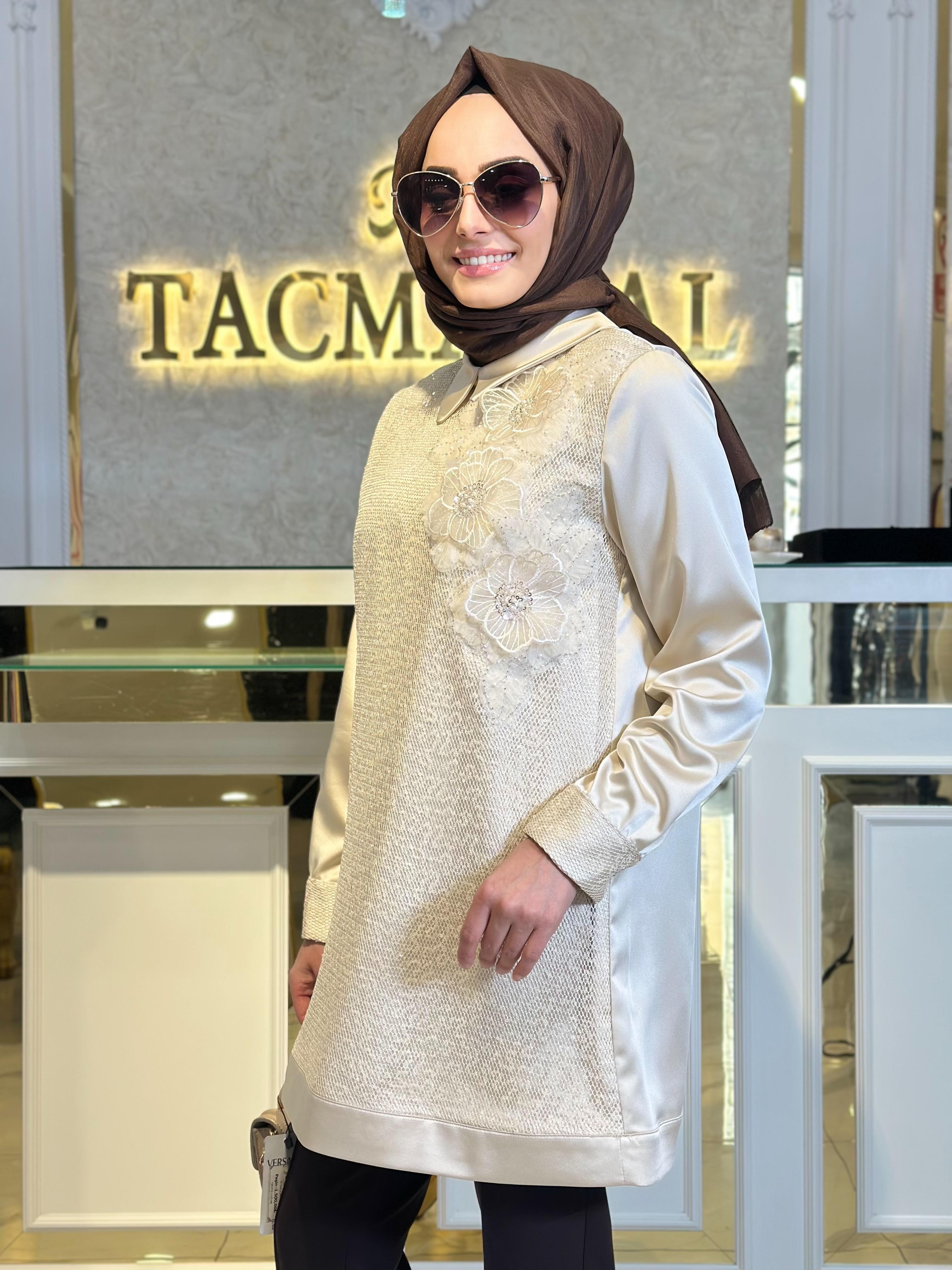 Çiçek Ve File Det.Tunik-Tac 3217 - Bej