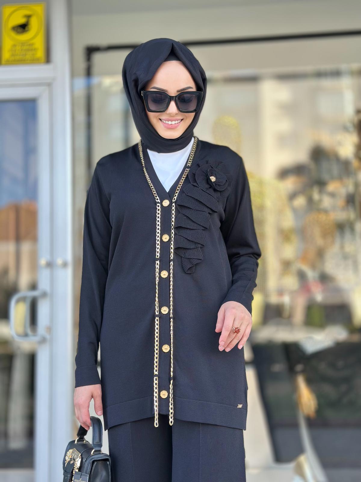 Gül Ve Zincir Det.Hırka-Tac 3089 - SİYAH