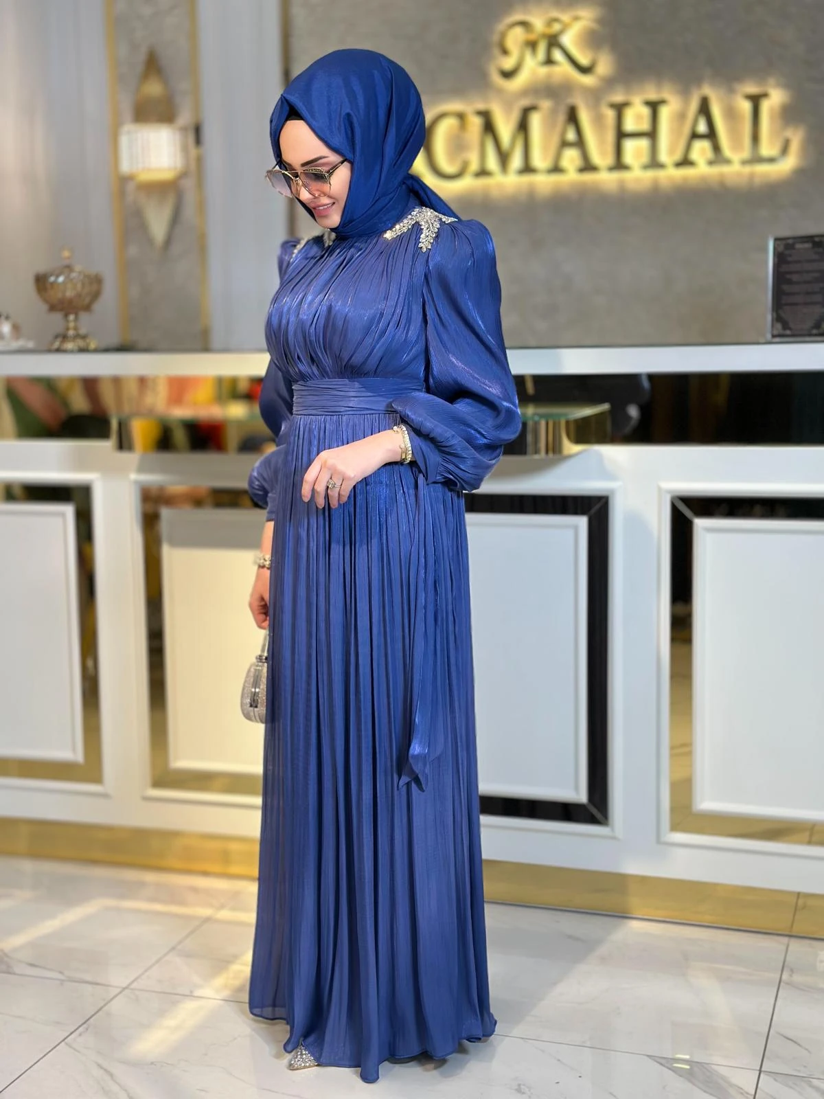 Omzu Taşlı Tül Abiye-Tac 17028