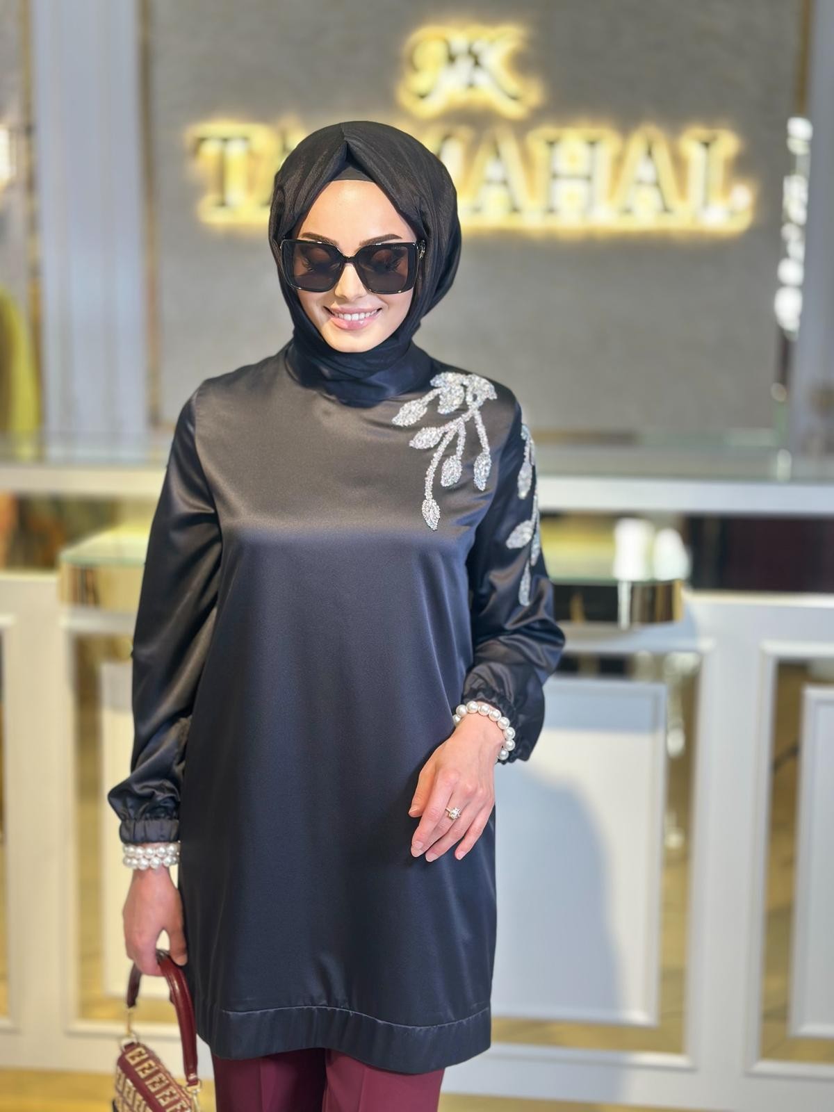 Omuz Taşlı Tunik-Tac 3188 - SİYAH