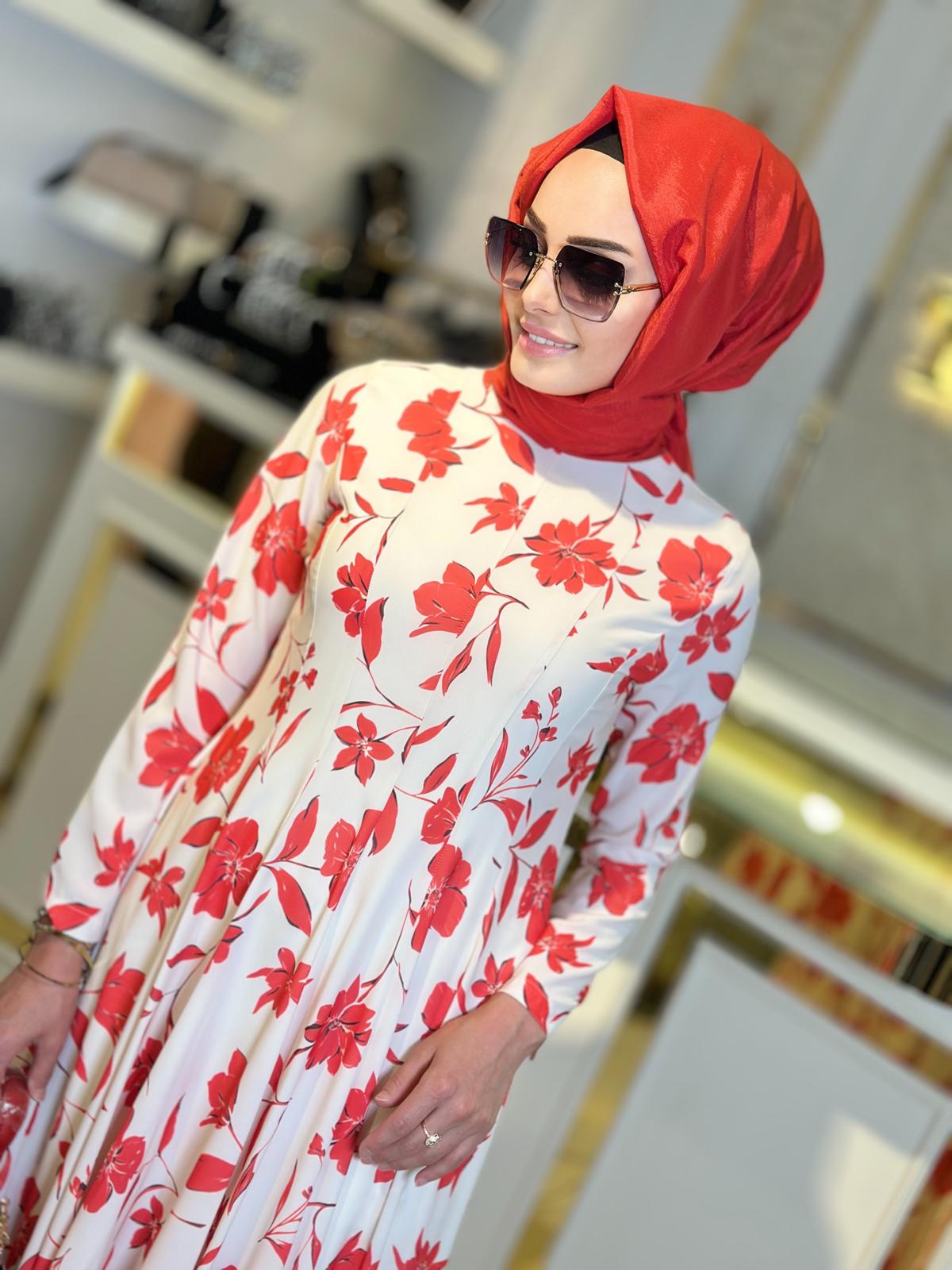 Çiçekli Elbise-Tac 7040