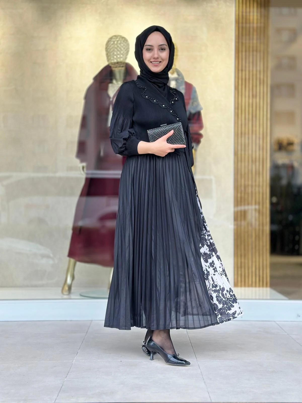 Eteği Desenli Elbise-Tac 85271