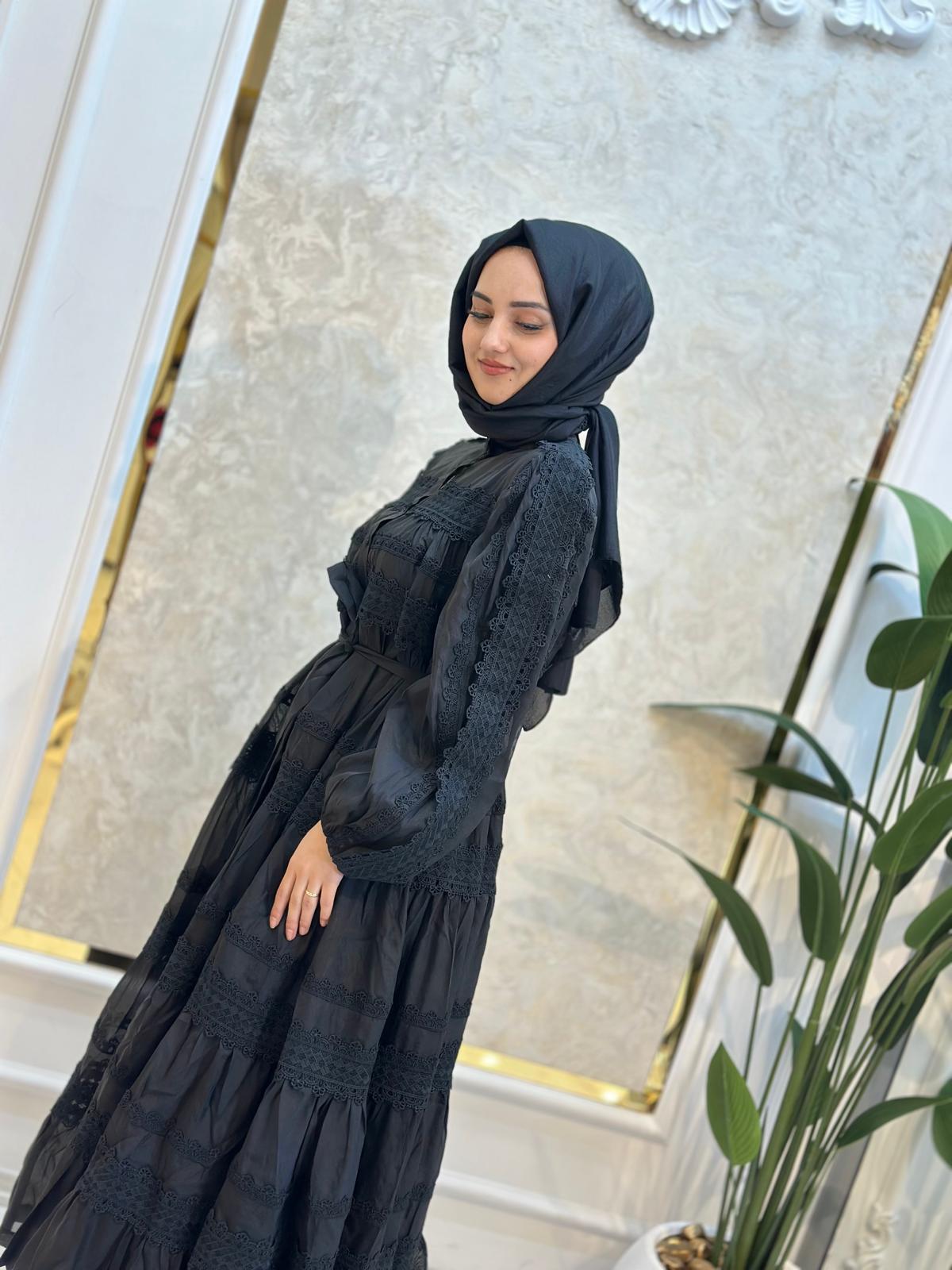 İthal Güpürlü Elbise-Tac 98320