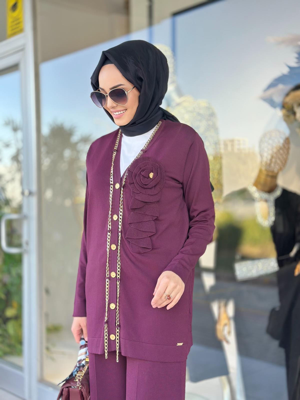 Gül Ve Zincir Det.Hırka-Tac 3089 - BORDO