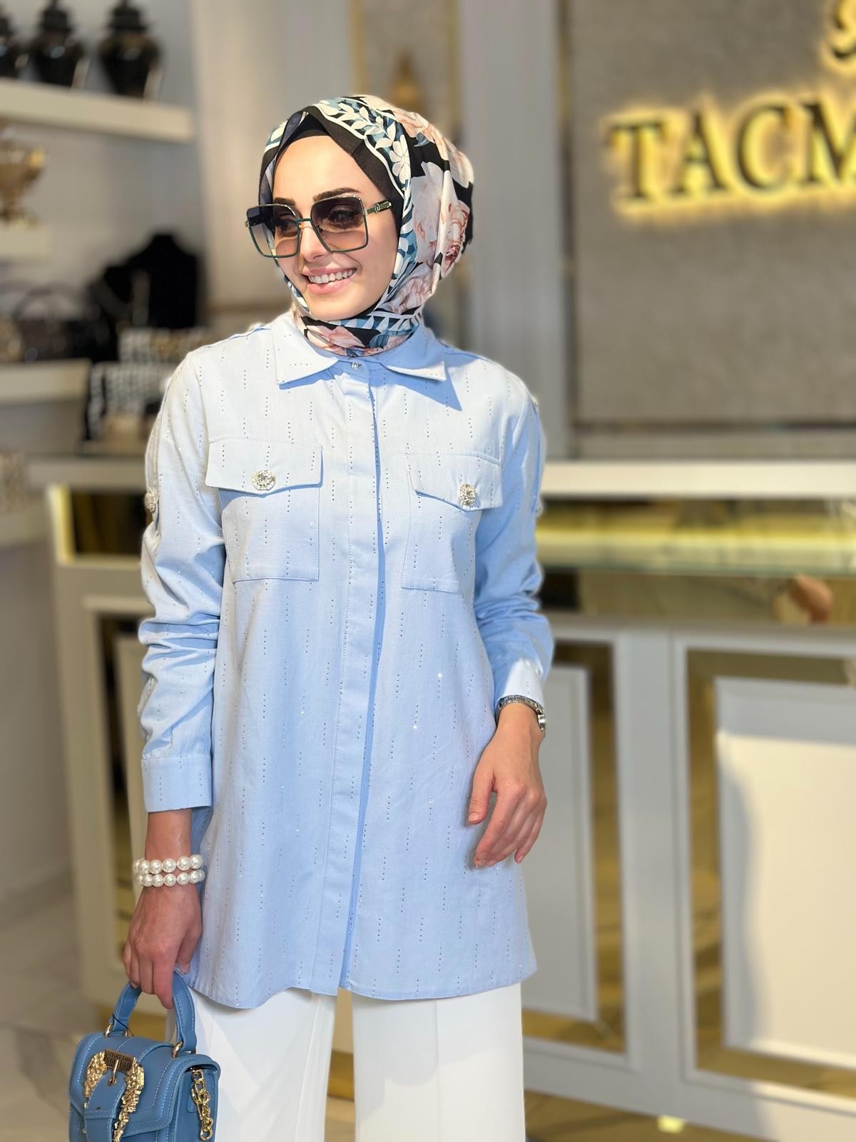 Taşlı Kot Gömlek-Tac 3191