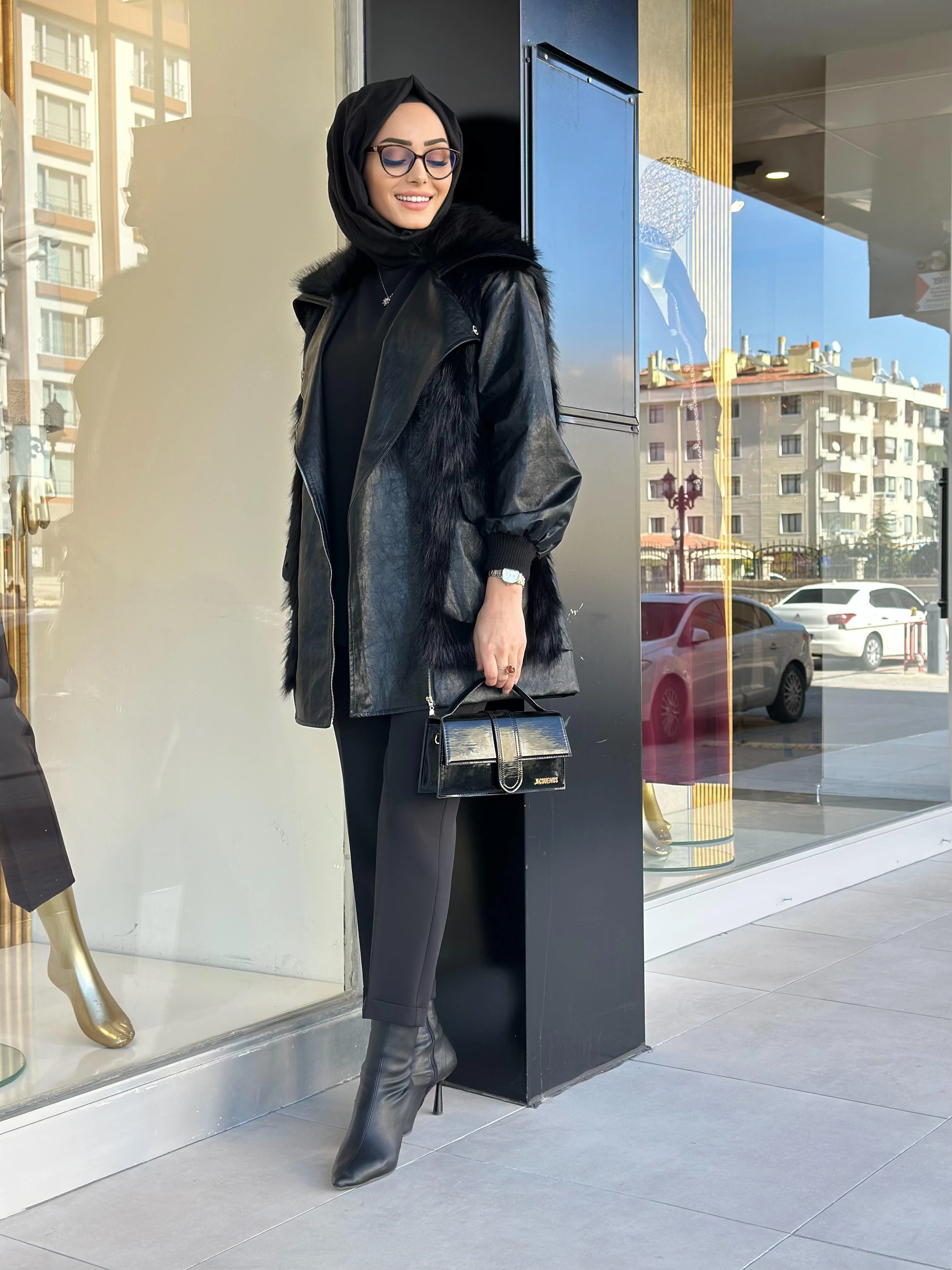 Kürklü Derili Kaban-Tac 7932