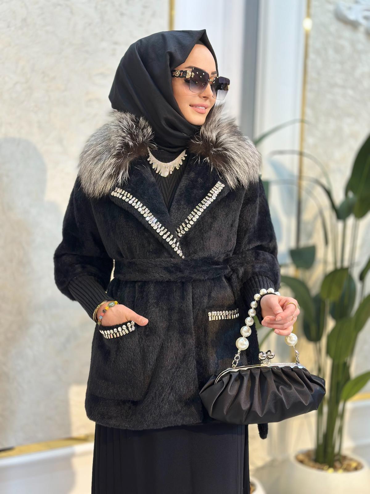 Kürklü Angora Kaban-Tac 7251 - SİYAH