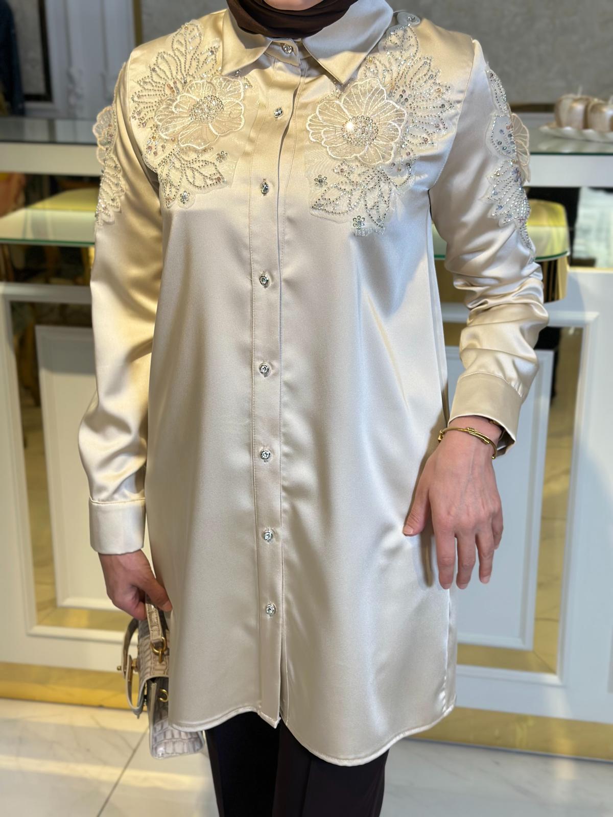 Omzu Çiçekli Tunik-Tac 3216