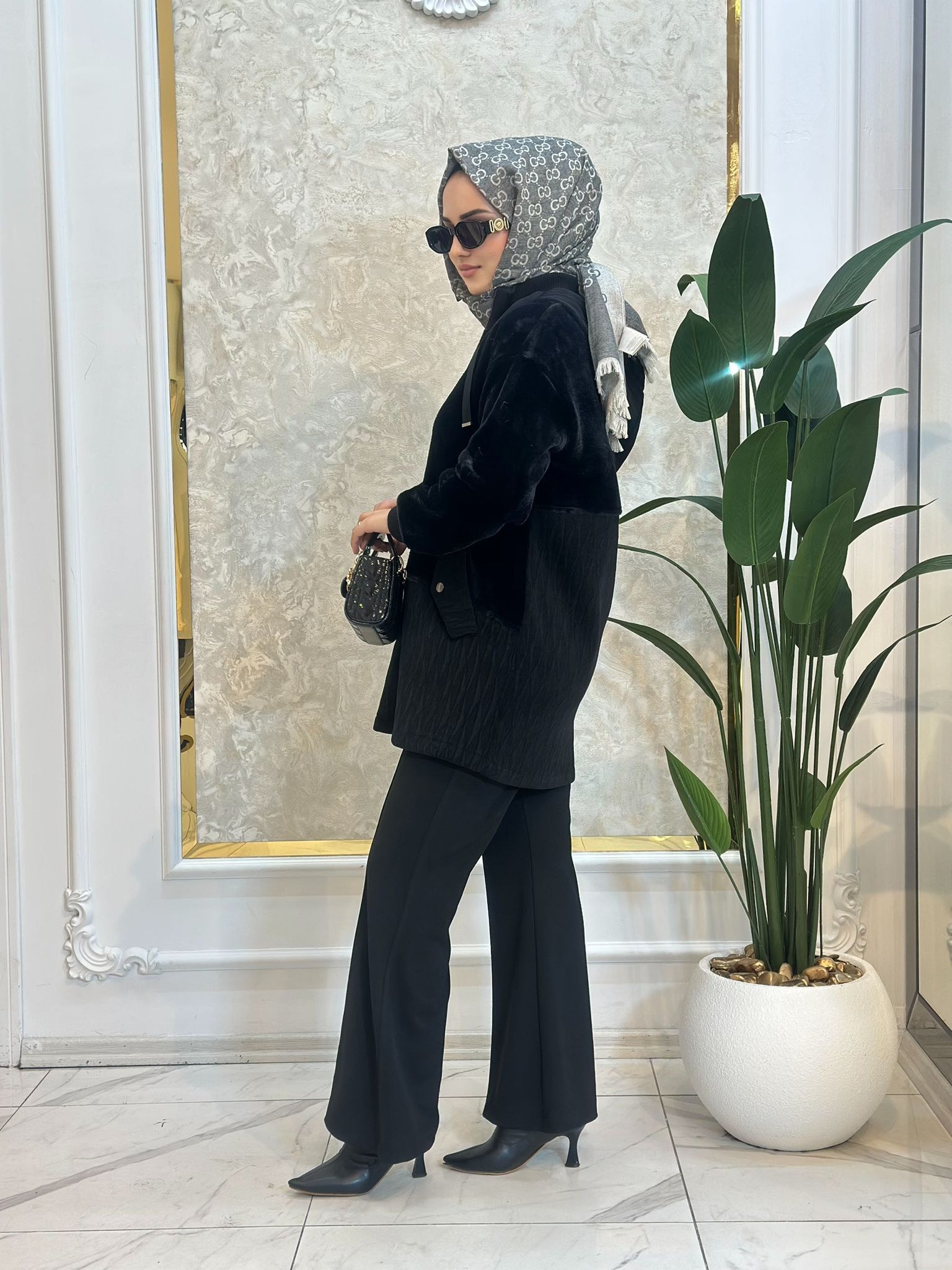 Kürk Des.Kadife Kombinli Kaban-Tac 6013