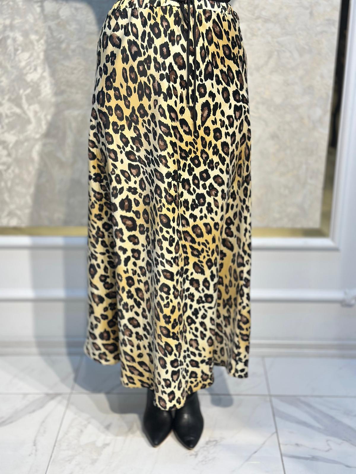 Leopar Saten Kiloş Etek-Tac 5451 - Sarı