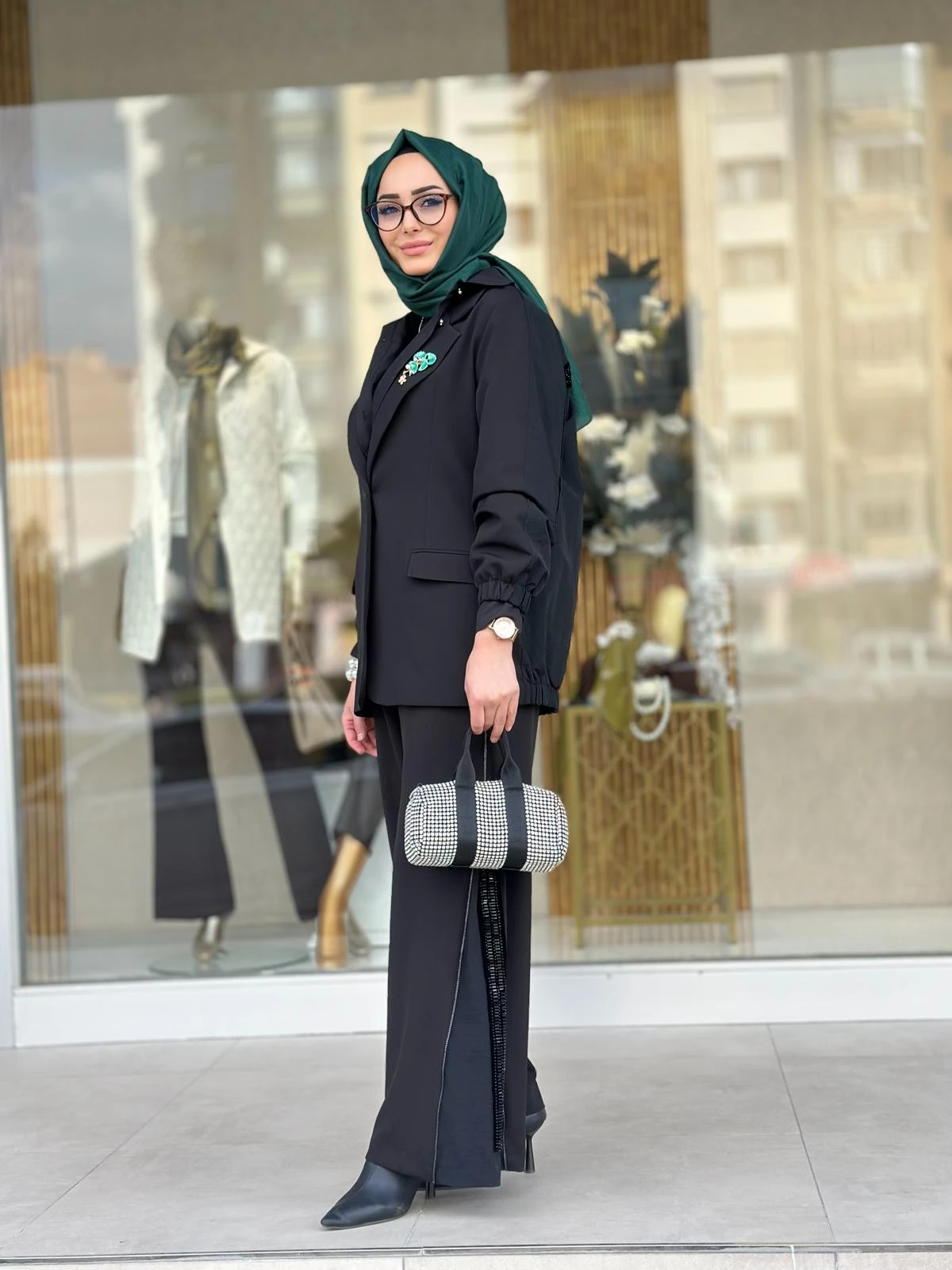 Fermuarlı Taşlı Pant. Takım-2606