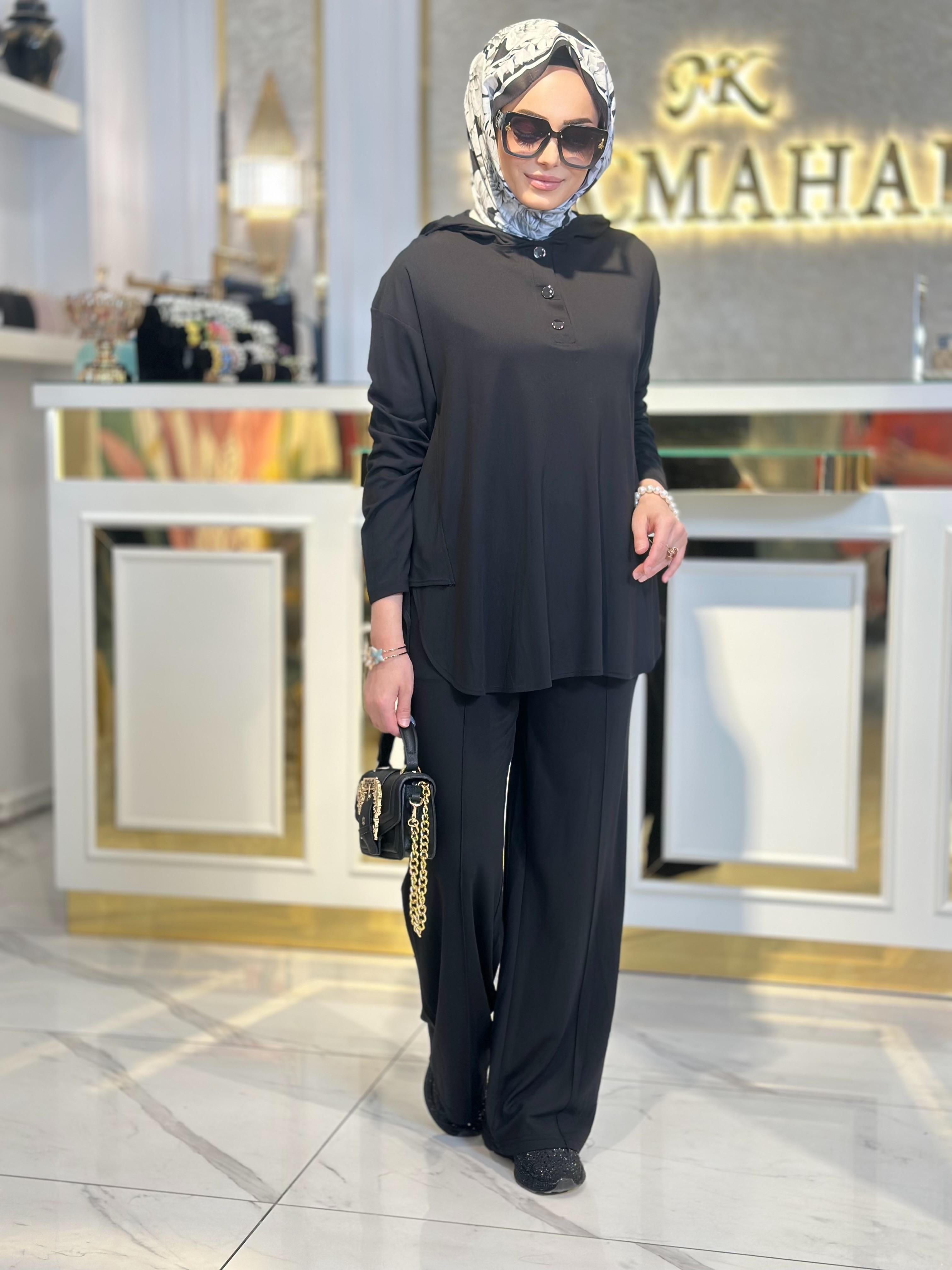 Kapüşonlu Spor Pant. Takım-Tac 1590 - SİYAH