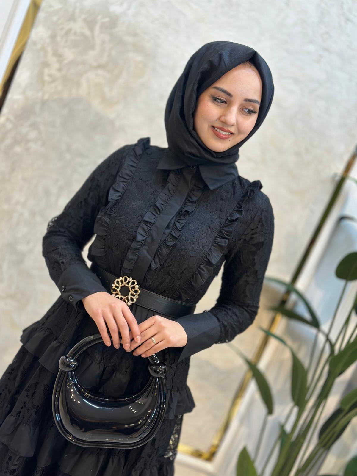 İthal Güpür Kat Kat Elbise-Tac 85961