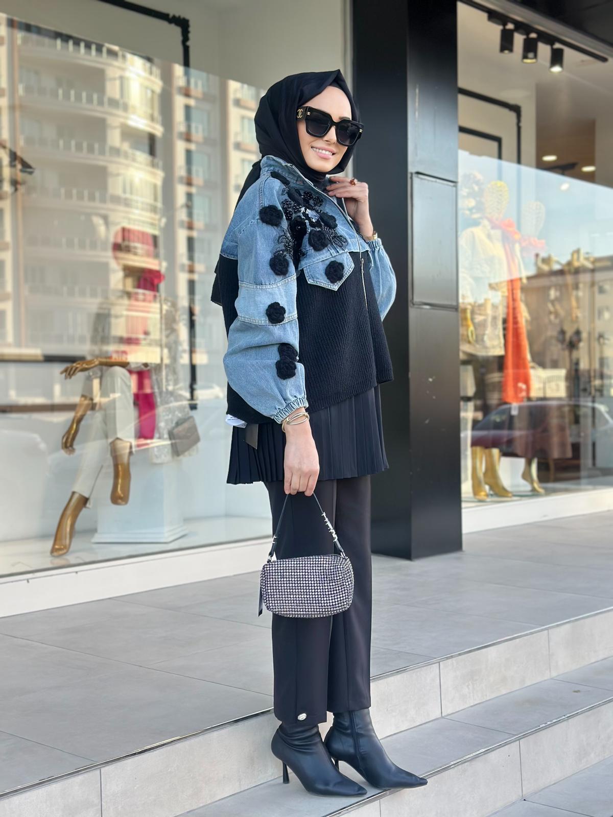 Güllü İthal Boomber Kot Ceket-Tac 95139