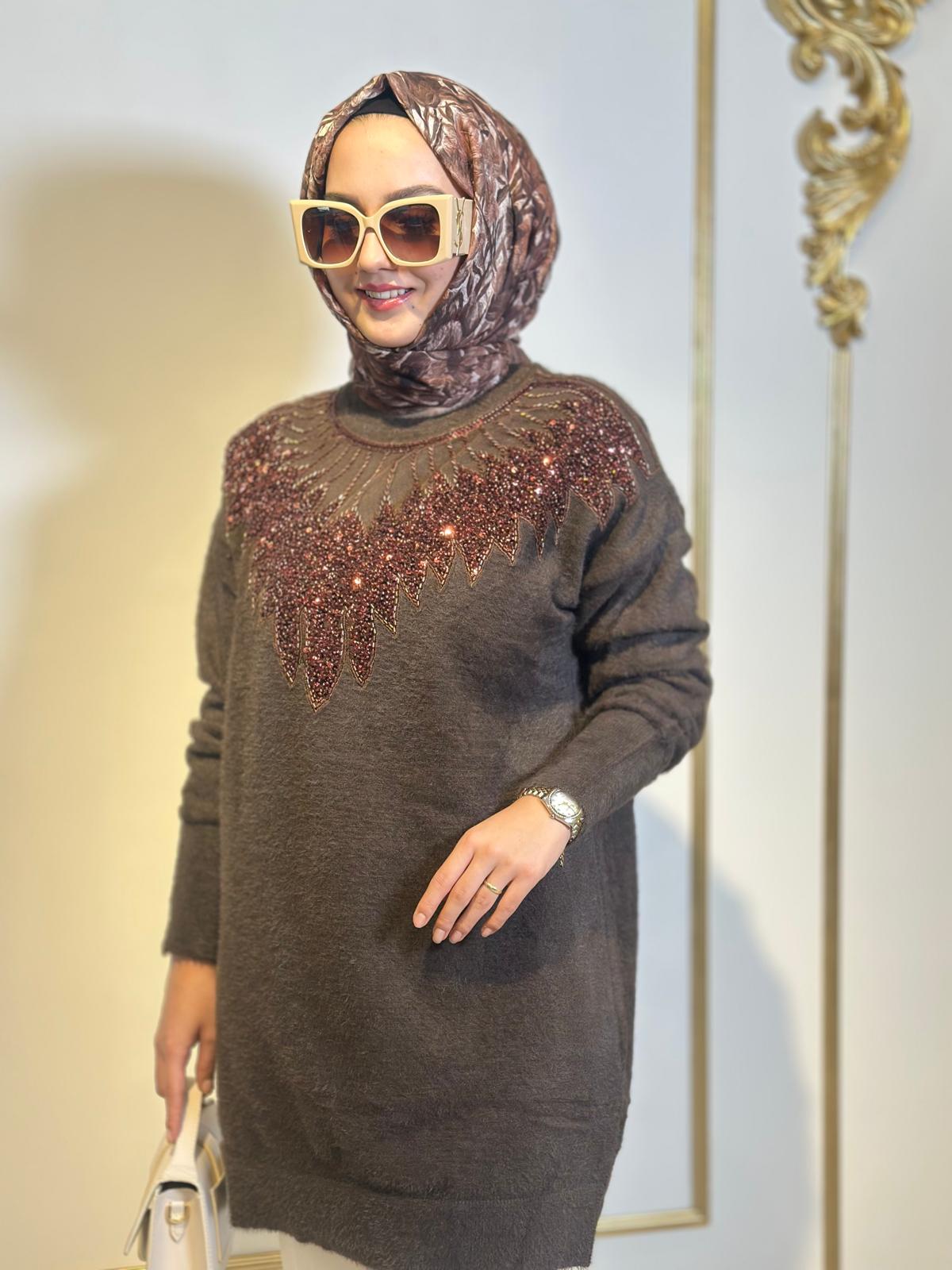 Boncuk Det.Angora Kazak-Tac 140384 - KAHVERENGİ