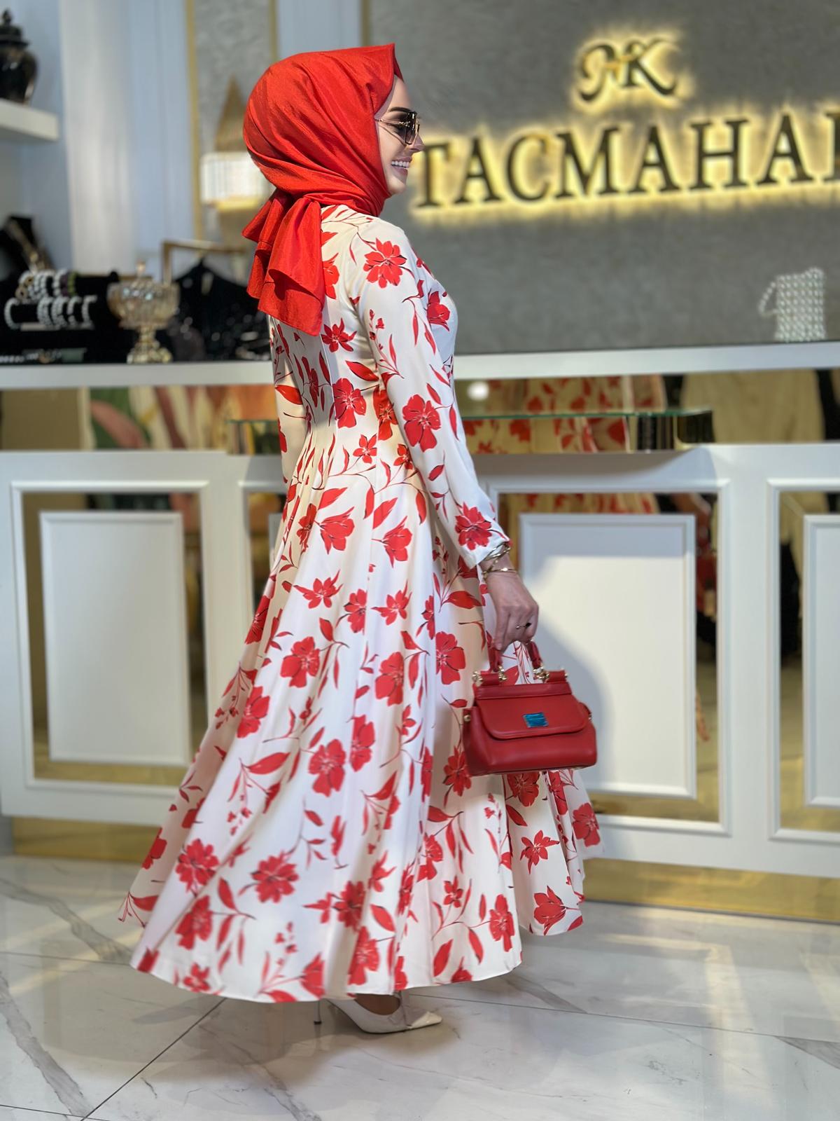 Çiçekli Elbise-Tac 7040