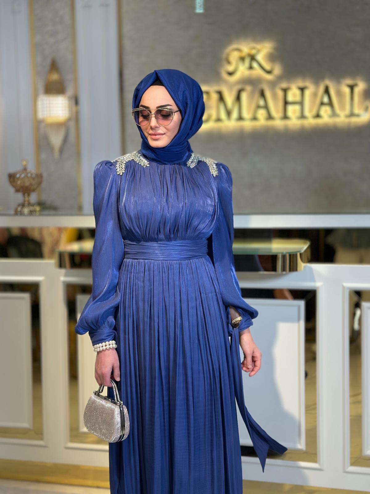 Omzu Taşlı Tül Abiye-Tac 17028