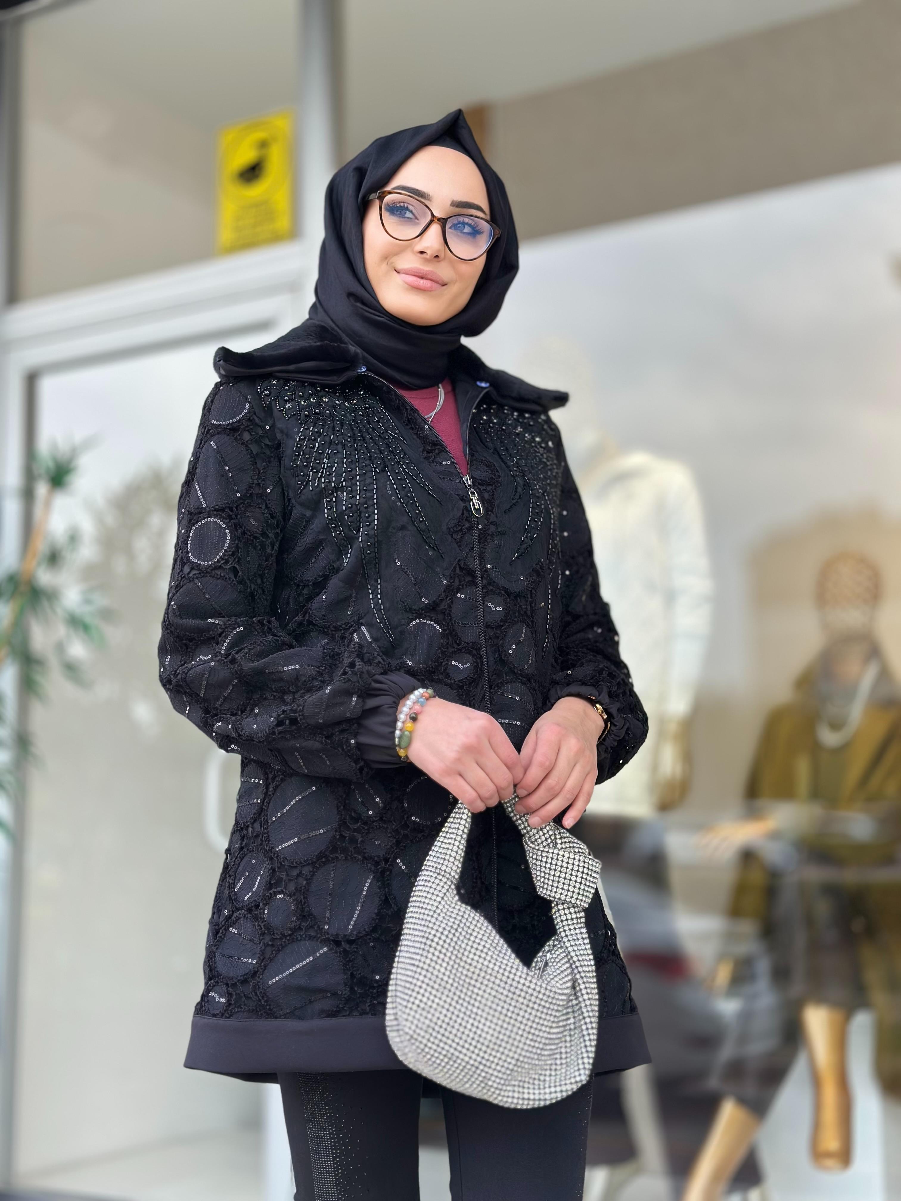 Yaka Kürklü Güpür Kap-Tac 4209