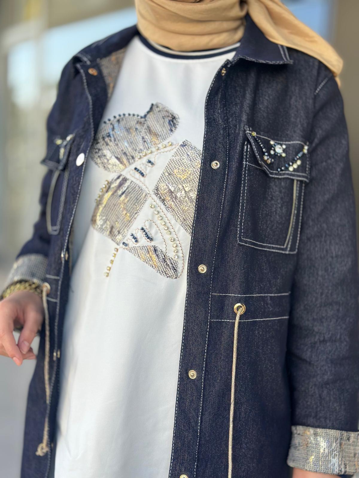 Bel Büzgülü Üçlü Kot Takım-Tac 8901