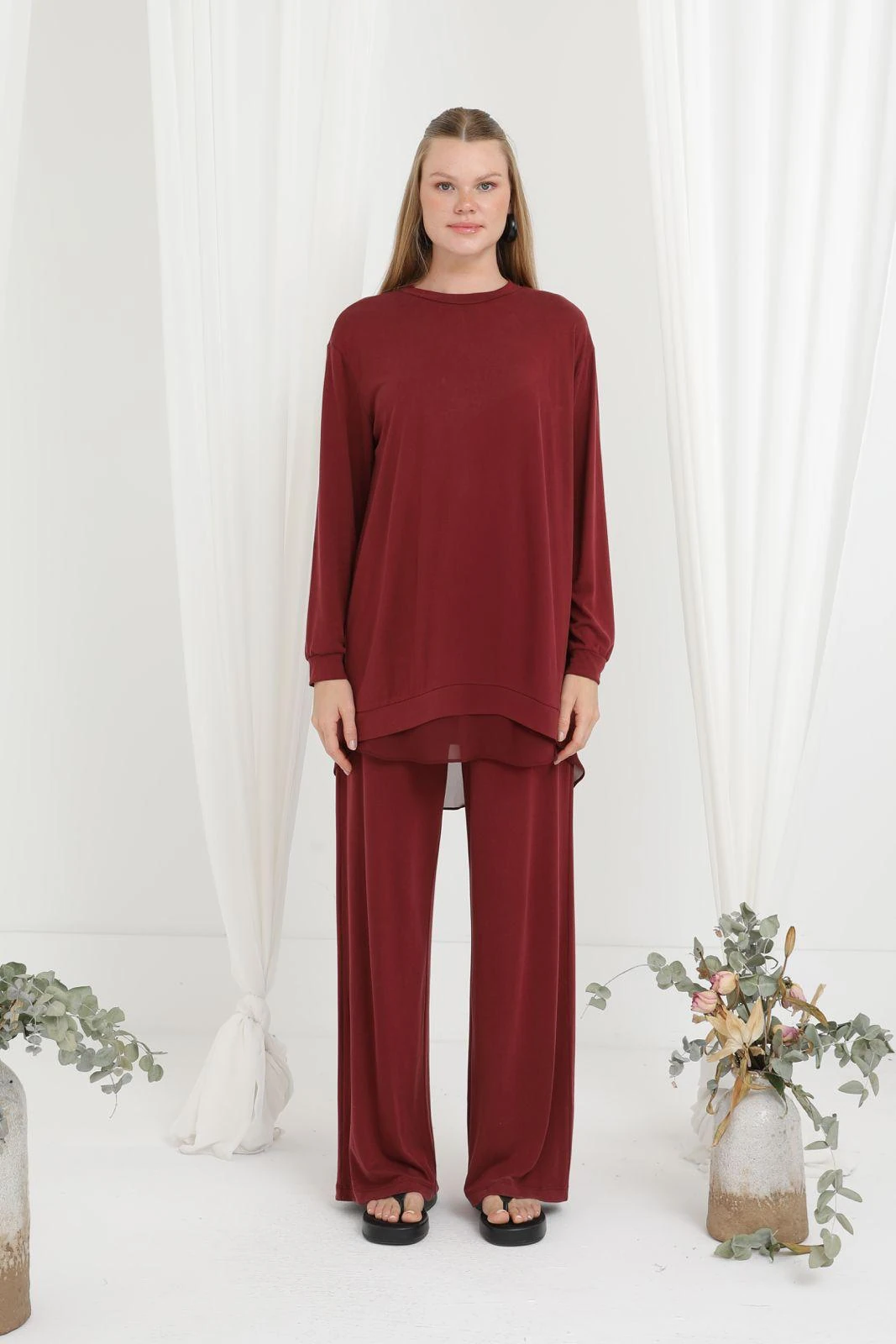 Modal Penye Pant.Takım-Tac 14352 - BORDO