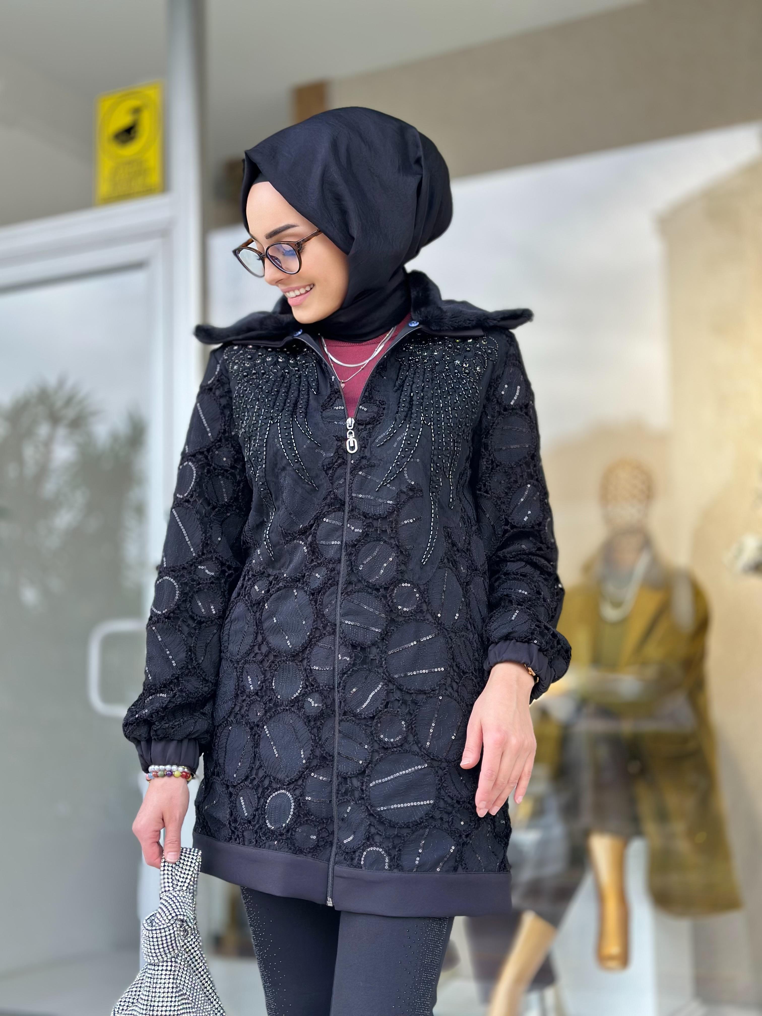 Yaka Kürklü Güpür Kap-Tac 4209