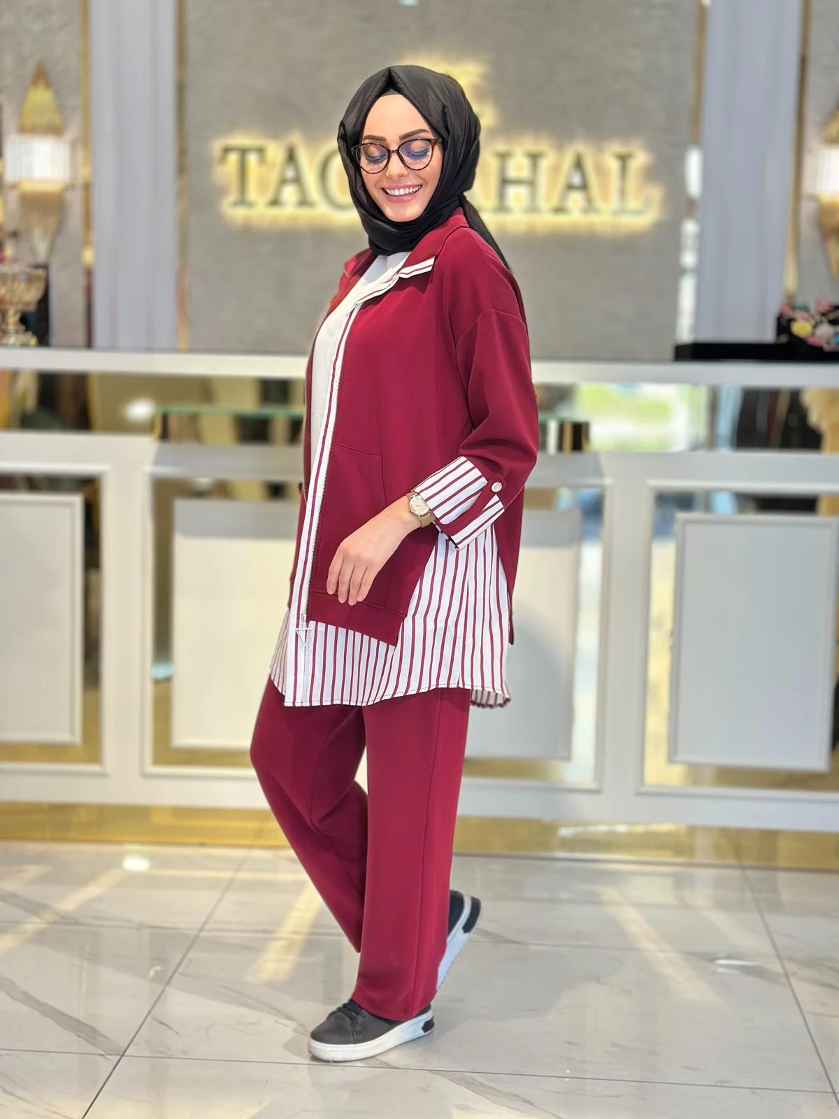 Çizgili Oysho Takım-Tac 120222 - BORDO