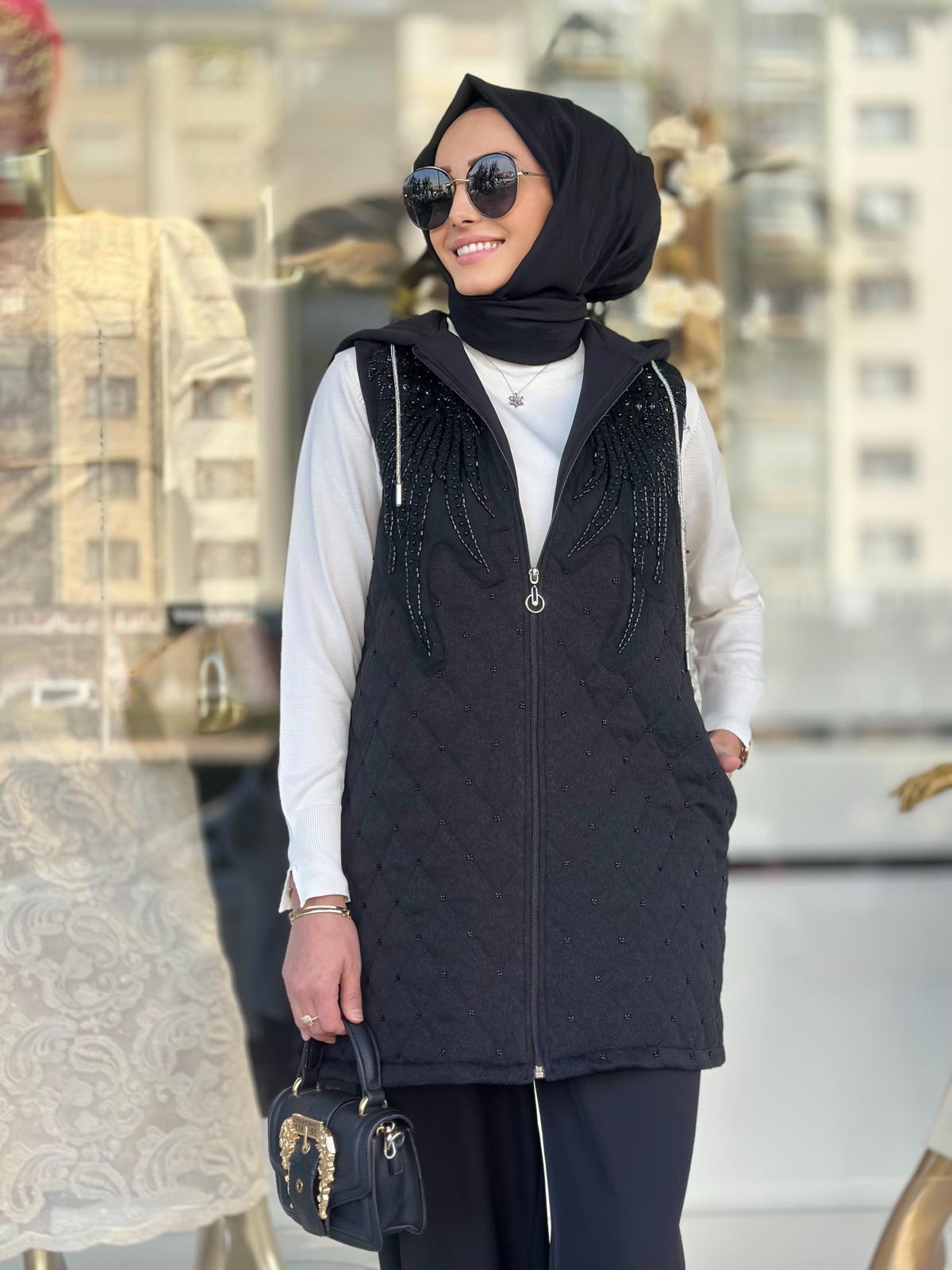 İşlemeli Yelek-Tac 4235 - SİYAH