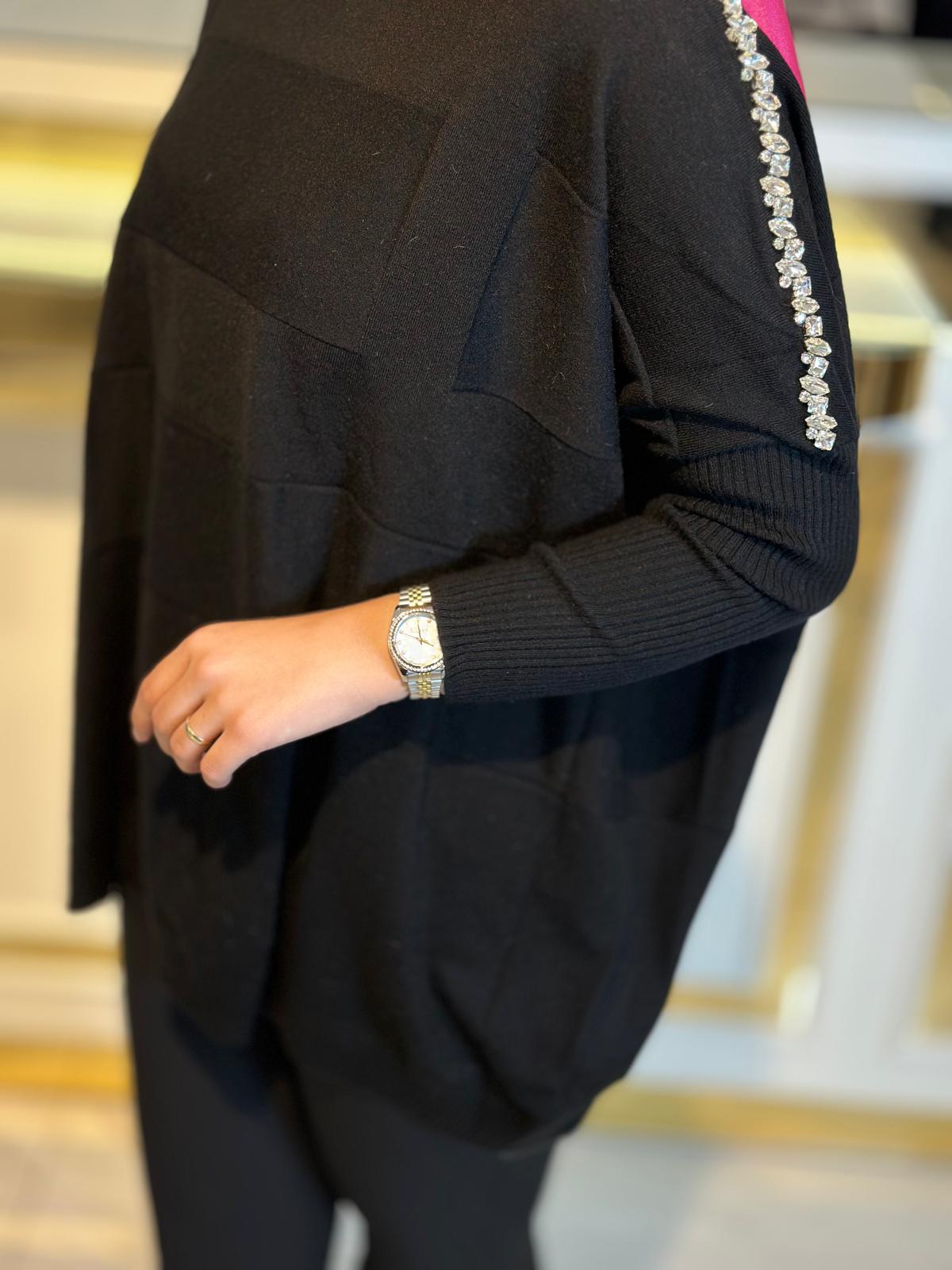 Taşlı Yarasa Kollu Triko Tunik-Tac 21737