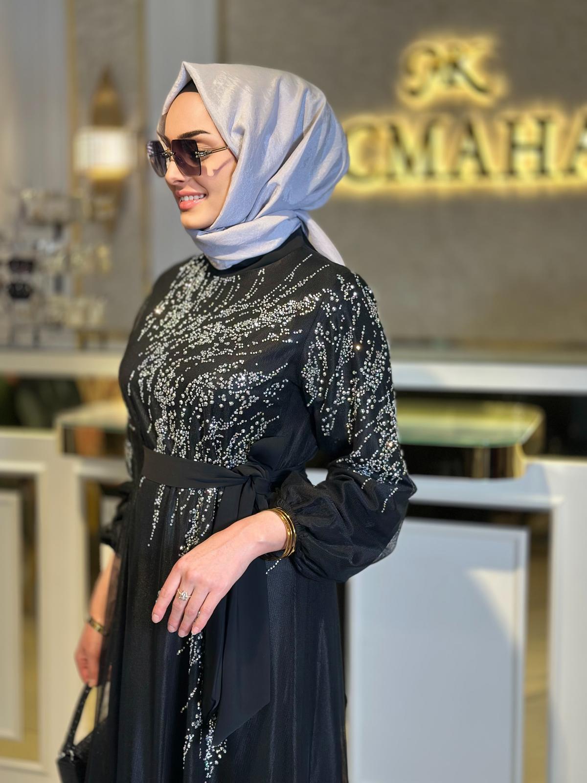 Taş Baskılı Fırfırlı Abiye-Tac 4215