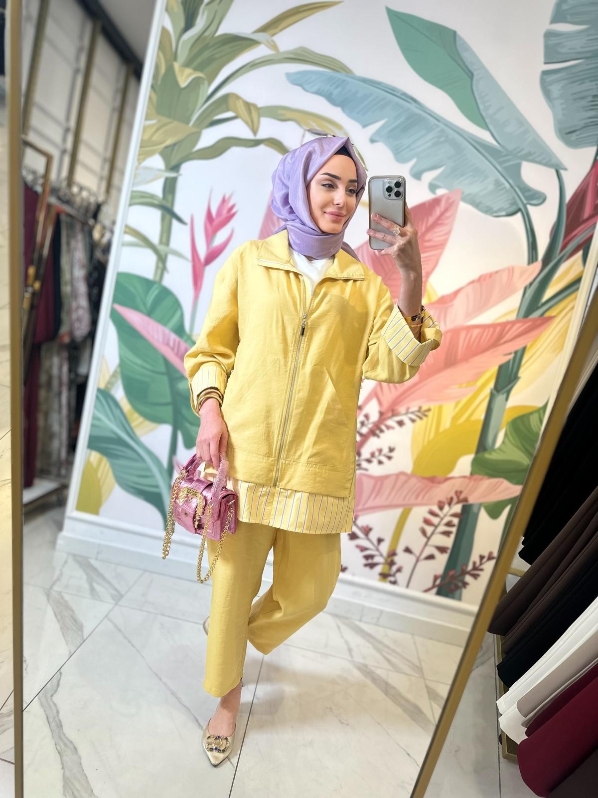 Çizgili Poplin Pant.Takım-Tac 2097 - Sarı