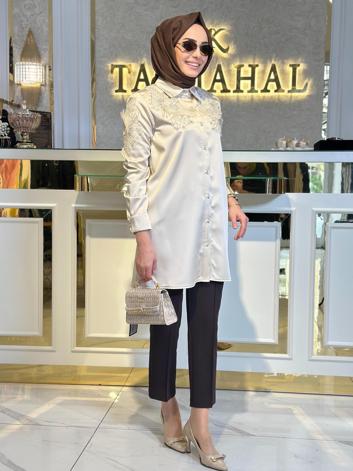 Omzu Çiçekli Tunik-Tac 3216