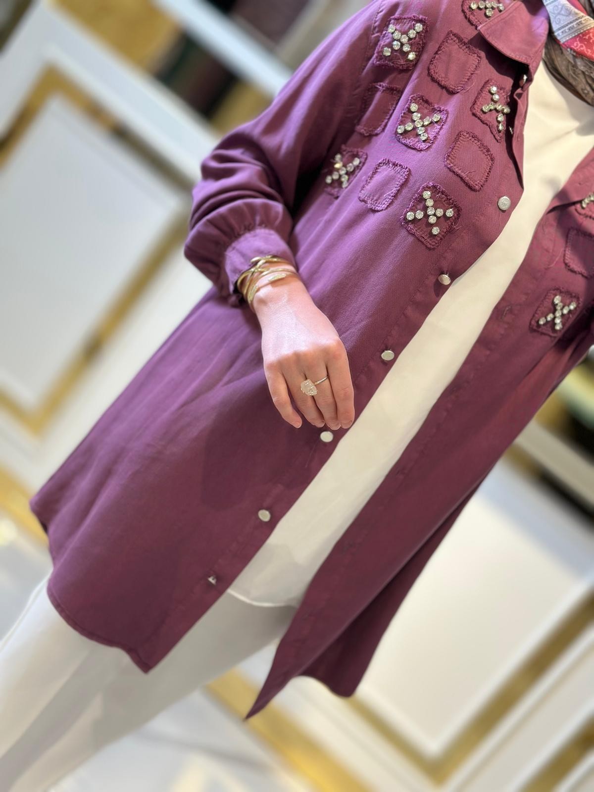 Taşlı Tencel Tunik-Tac 7250