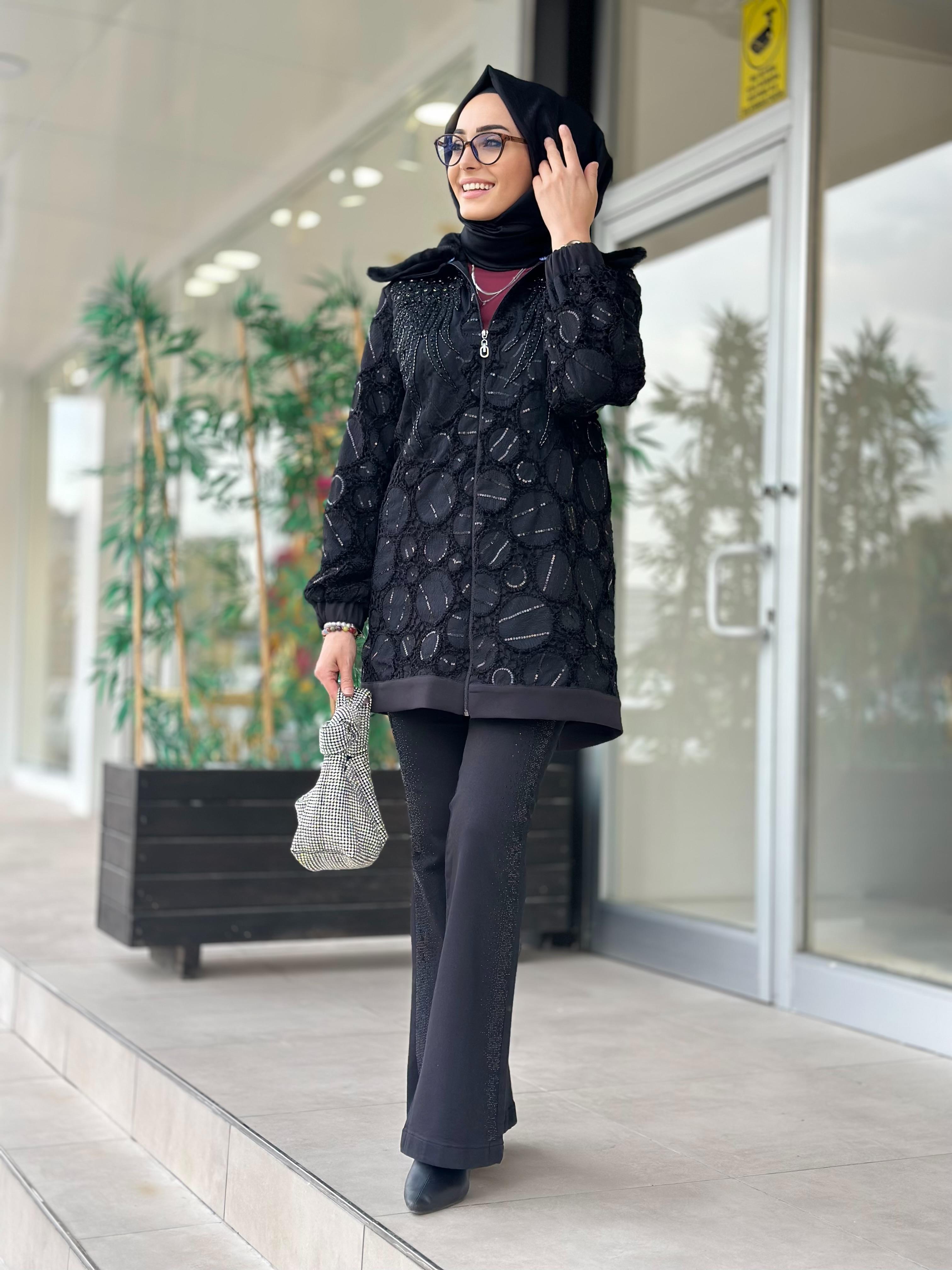 Yaka Kürklü Güpür Kap-Tac 4209