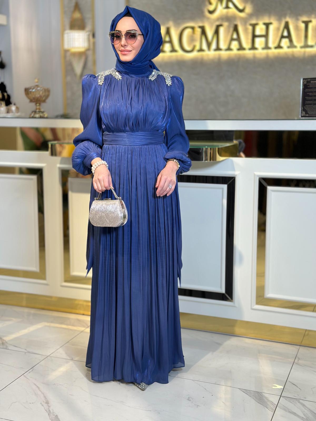 Omzu Taşlı Tül Abiye-Tac 17028