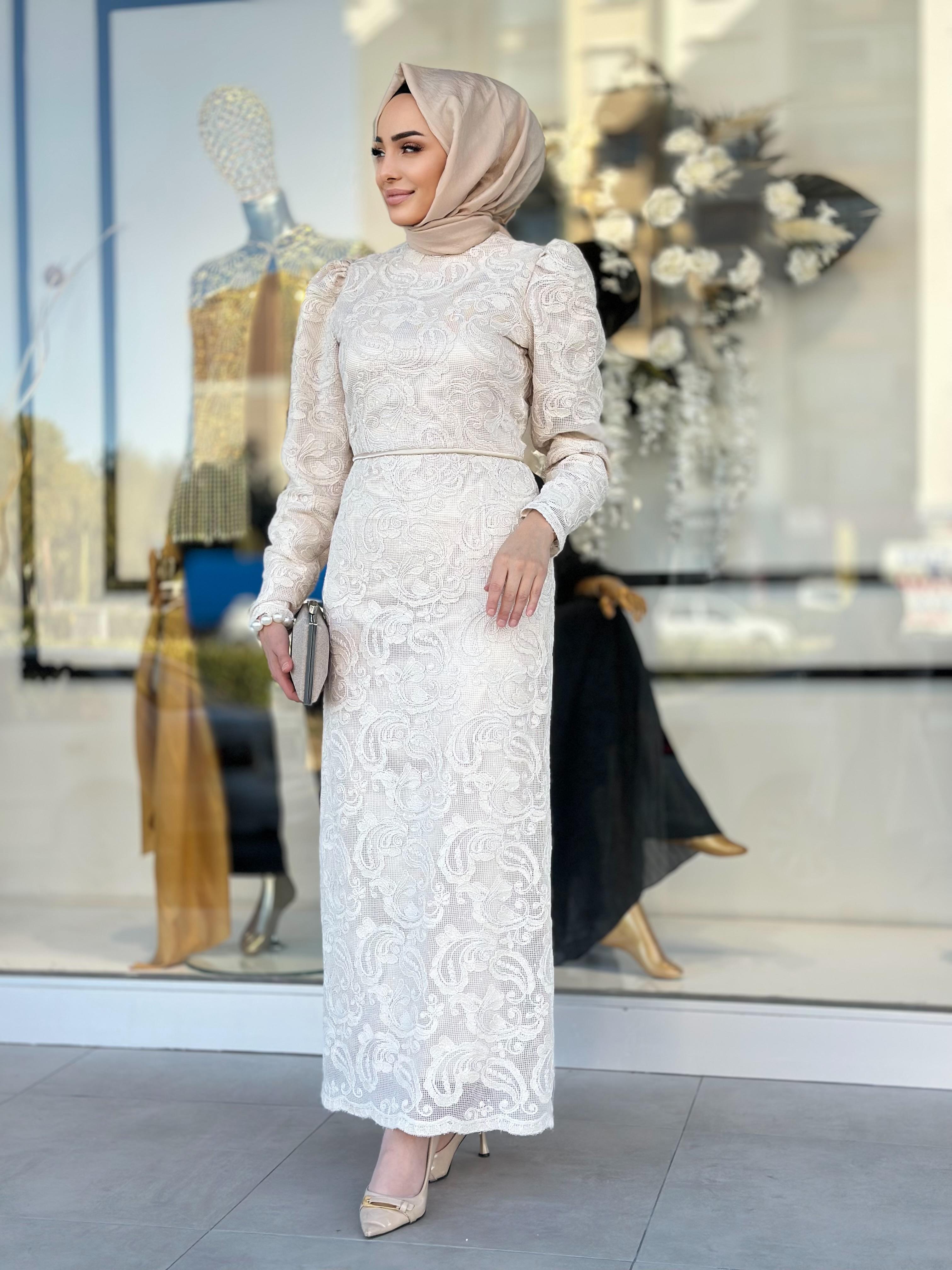 Zarif Dantelli Elbise-Tac 40020