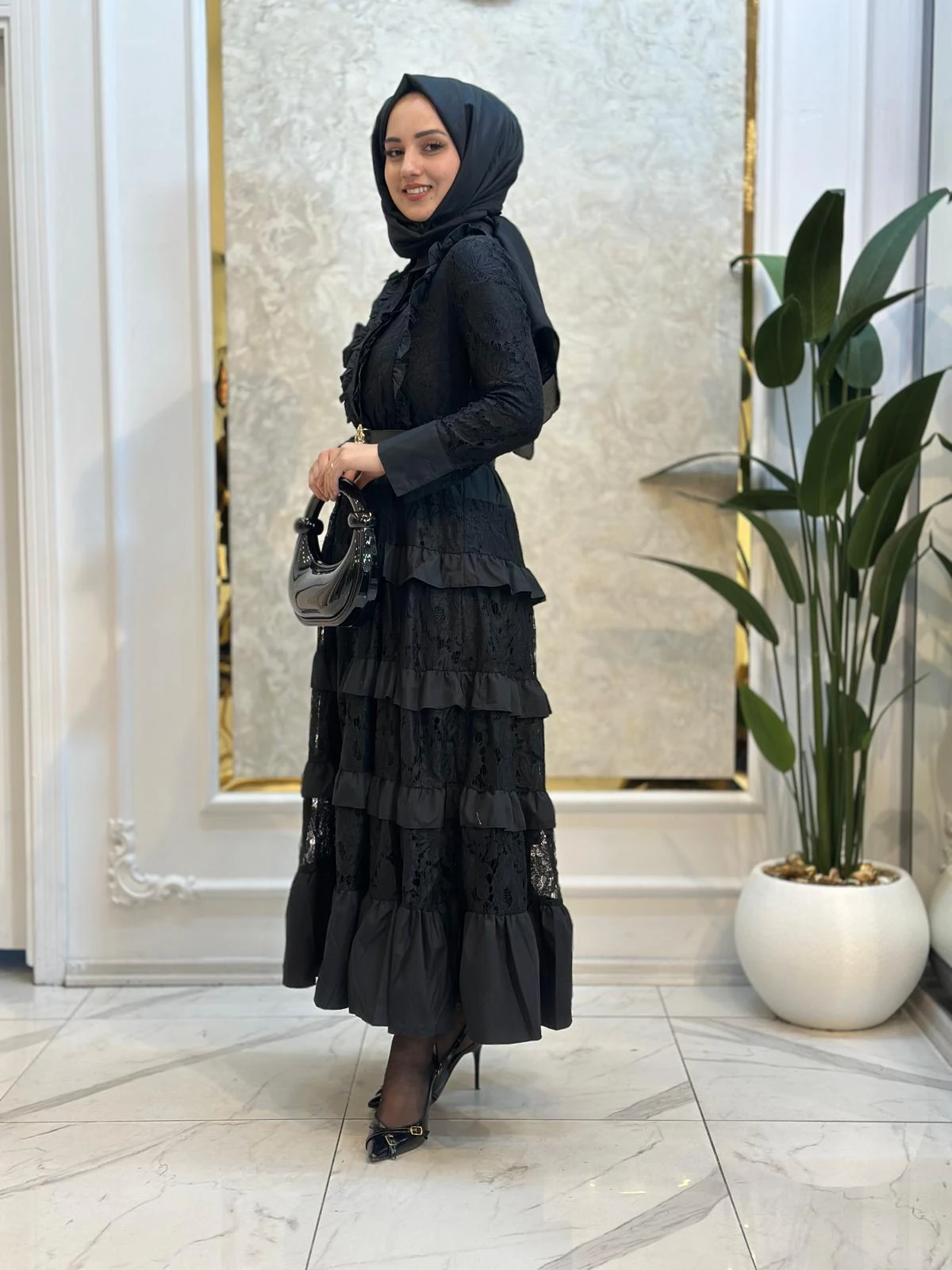 İthal Güpür Kat Kat Elbise-Tac 85961