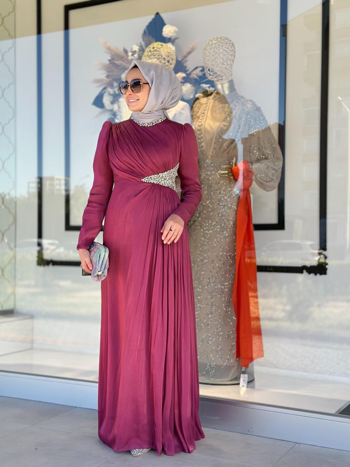 Yaka Ve Bel Taşlı Abiye-Tac 17067