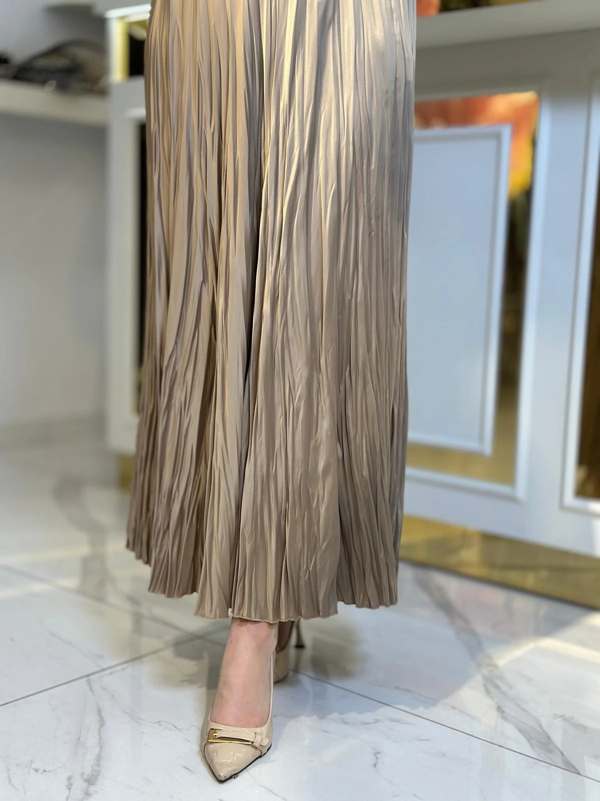 Saten Kırıştırma Etek-Tac 5443 - VİZON