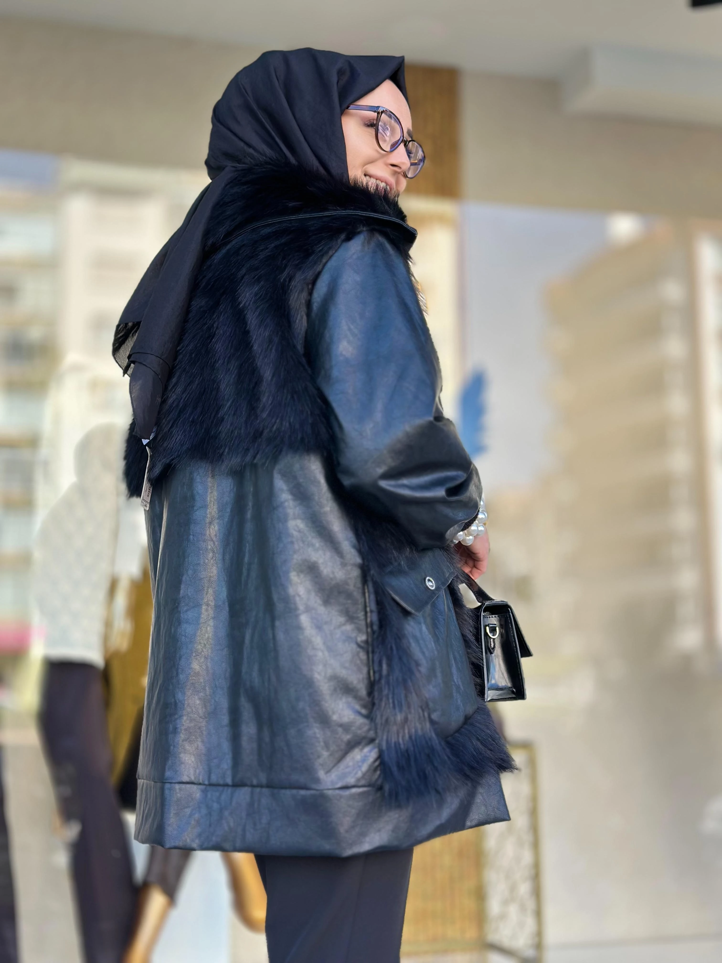 Kürklü Derili Kaban-Tac 7932