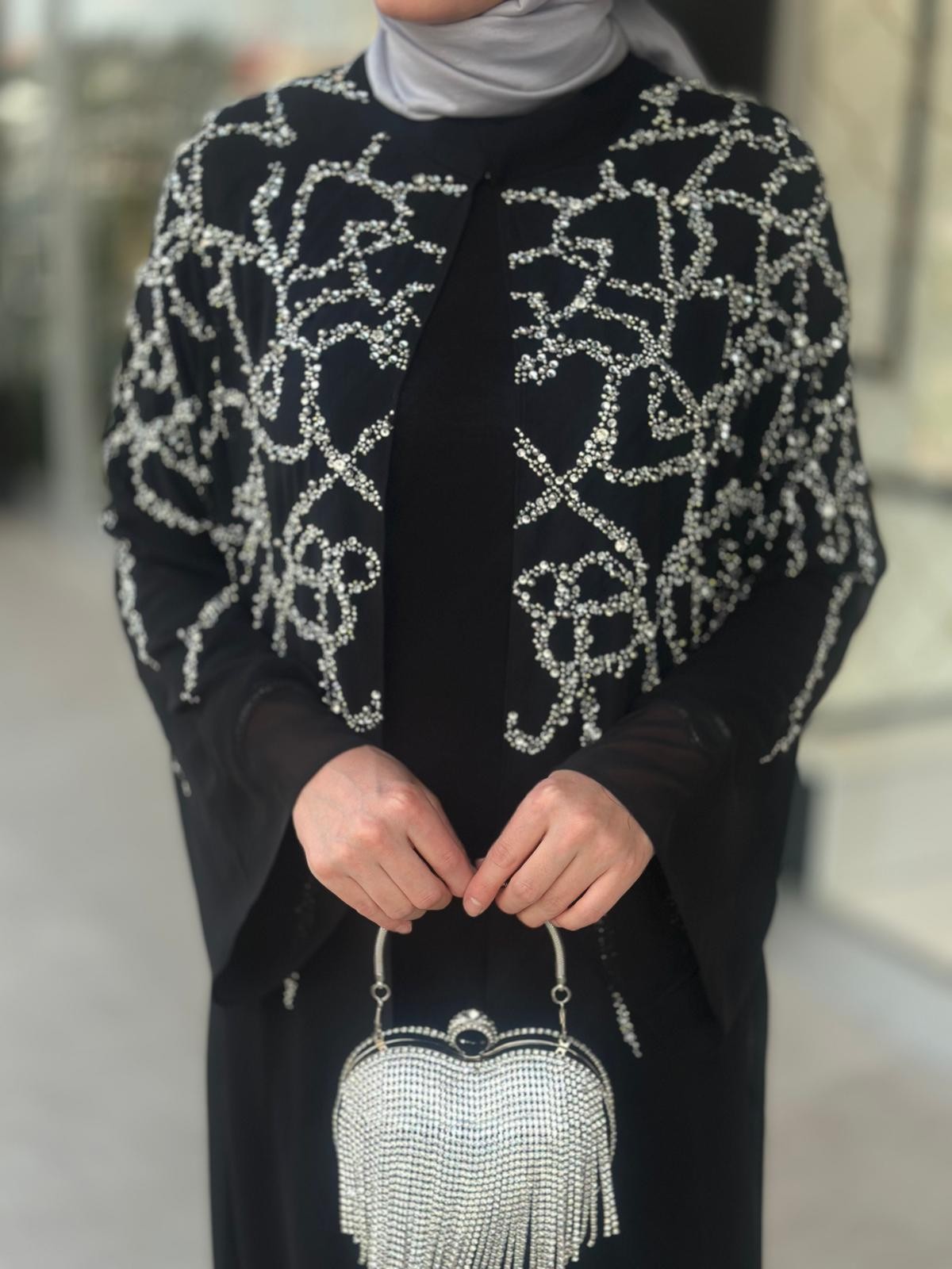 Taş Baskılı Hakim Yaka Abaya-Tac 6161