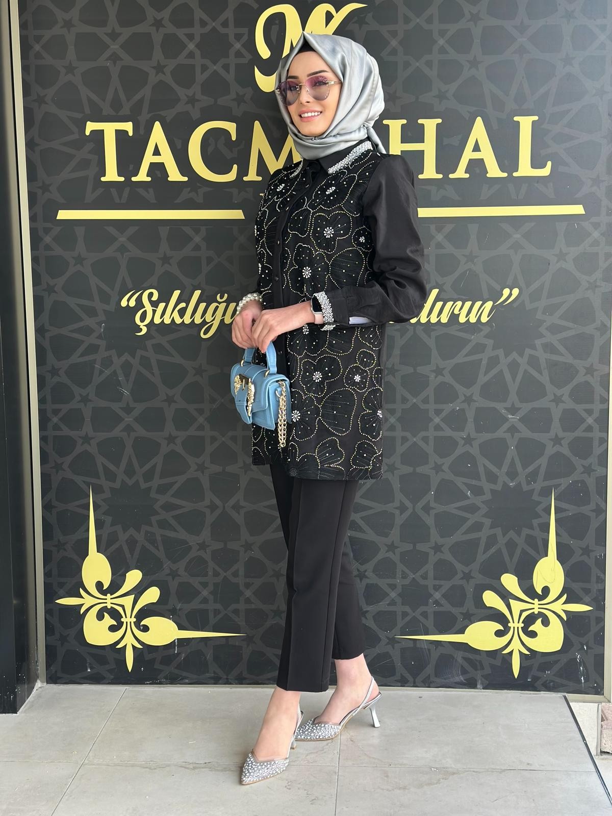 Tül Kabartmalı İşlemeli Gömlek-Tac 4182