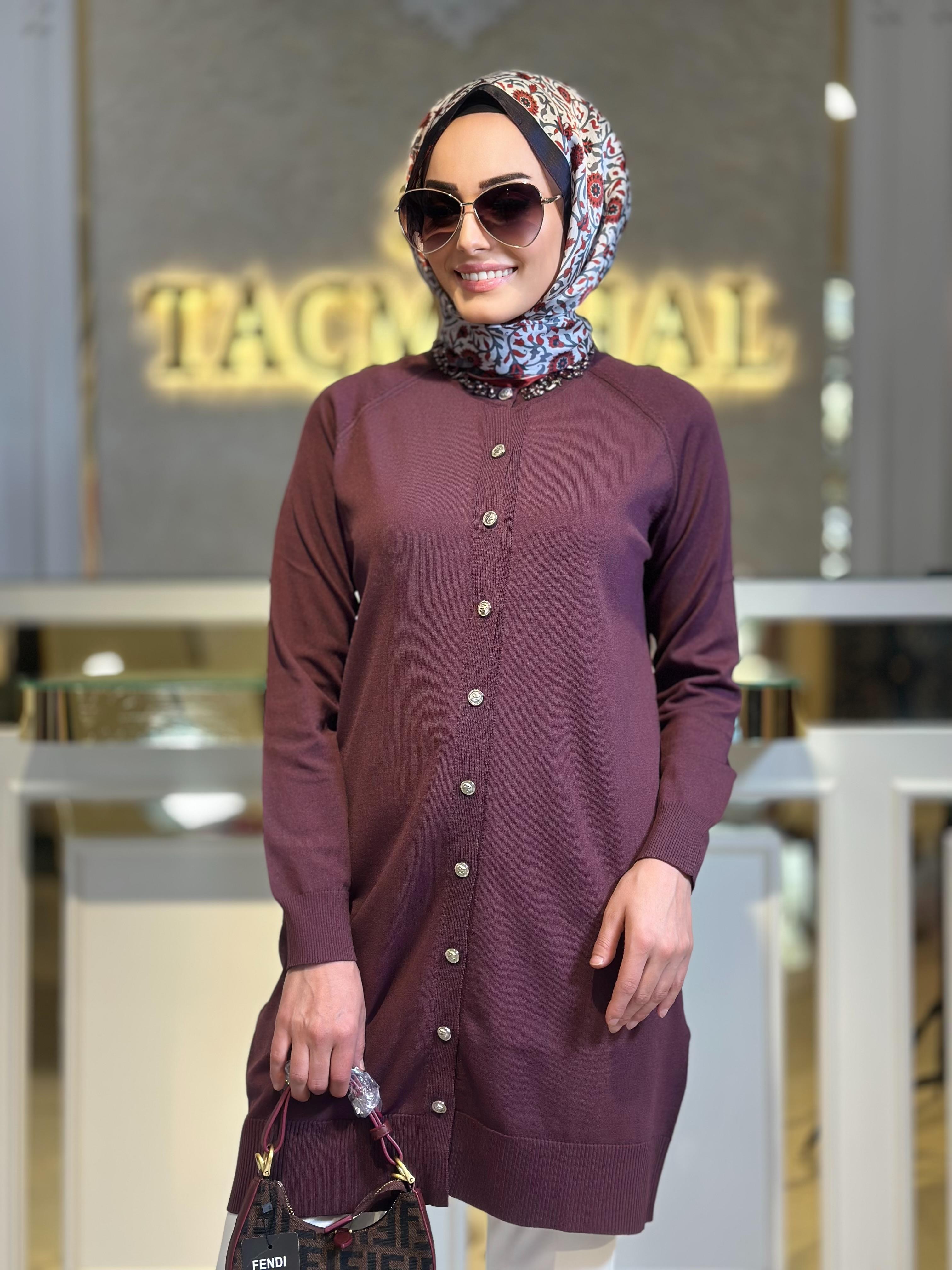 Nuss Taş Yakalı Hırka-Tac 300T - BORDO