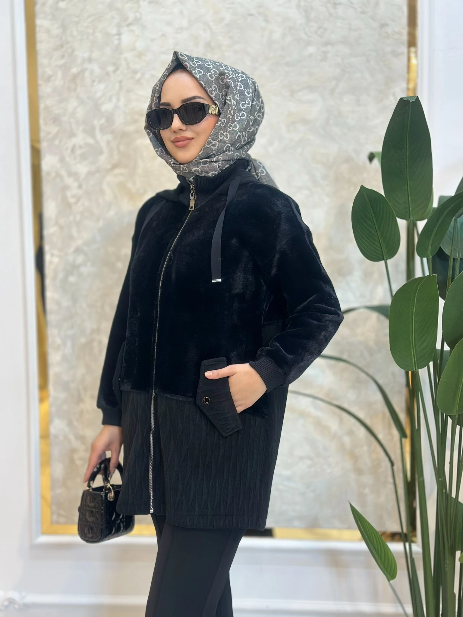 Kürk Des.Kadife Kombinli Kaban-Tac 6013