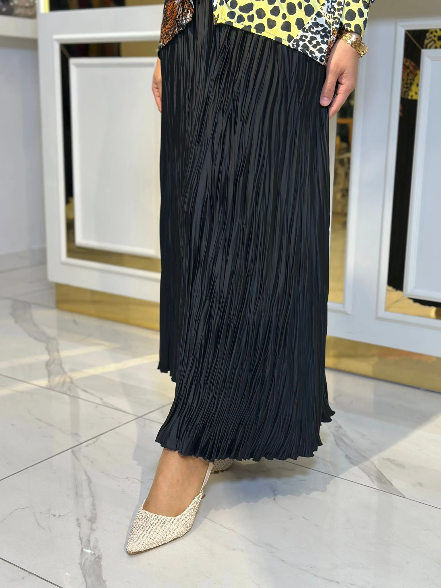 Saten Kırıştırma Etek-Tac 5443