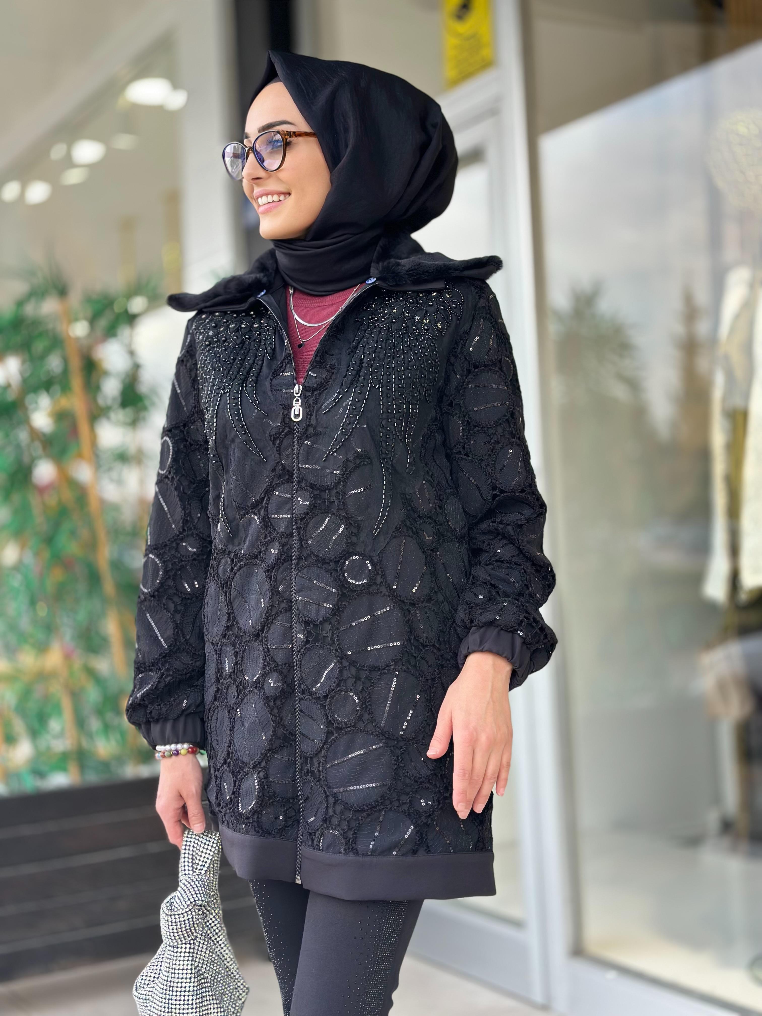 Yaka Kürklü Güpür Kap-Tac 4209