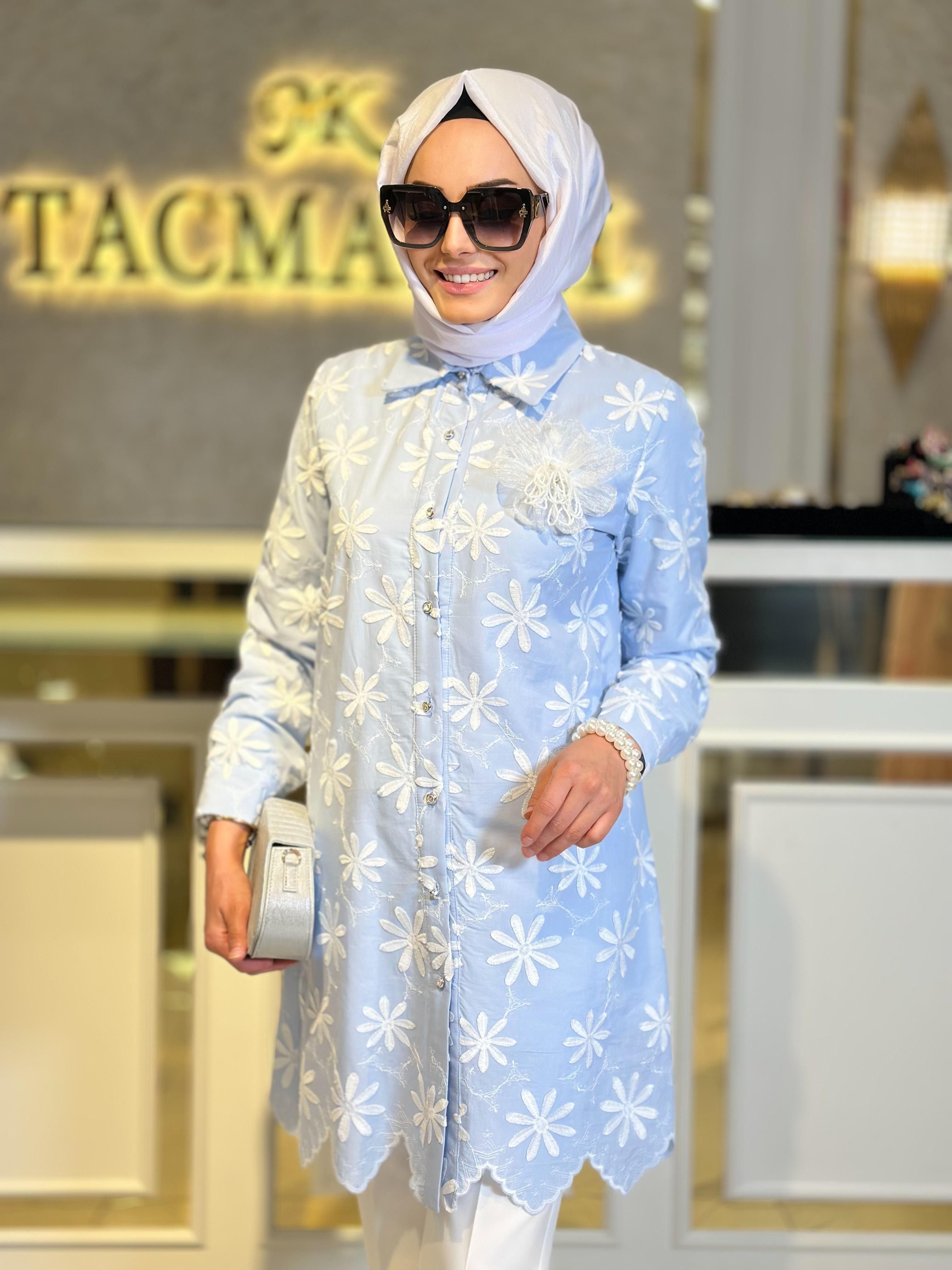 Papatya Desenli Ceket-Tac 3218 - MAVİ