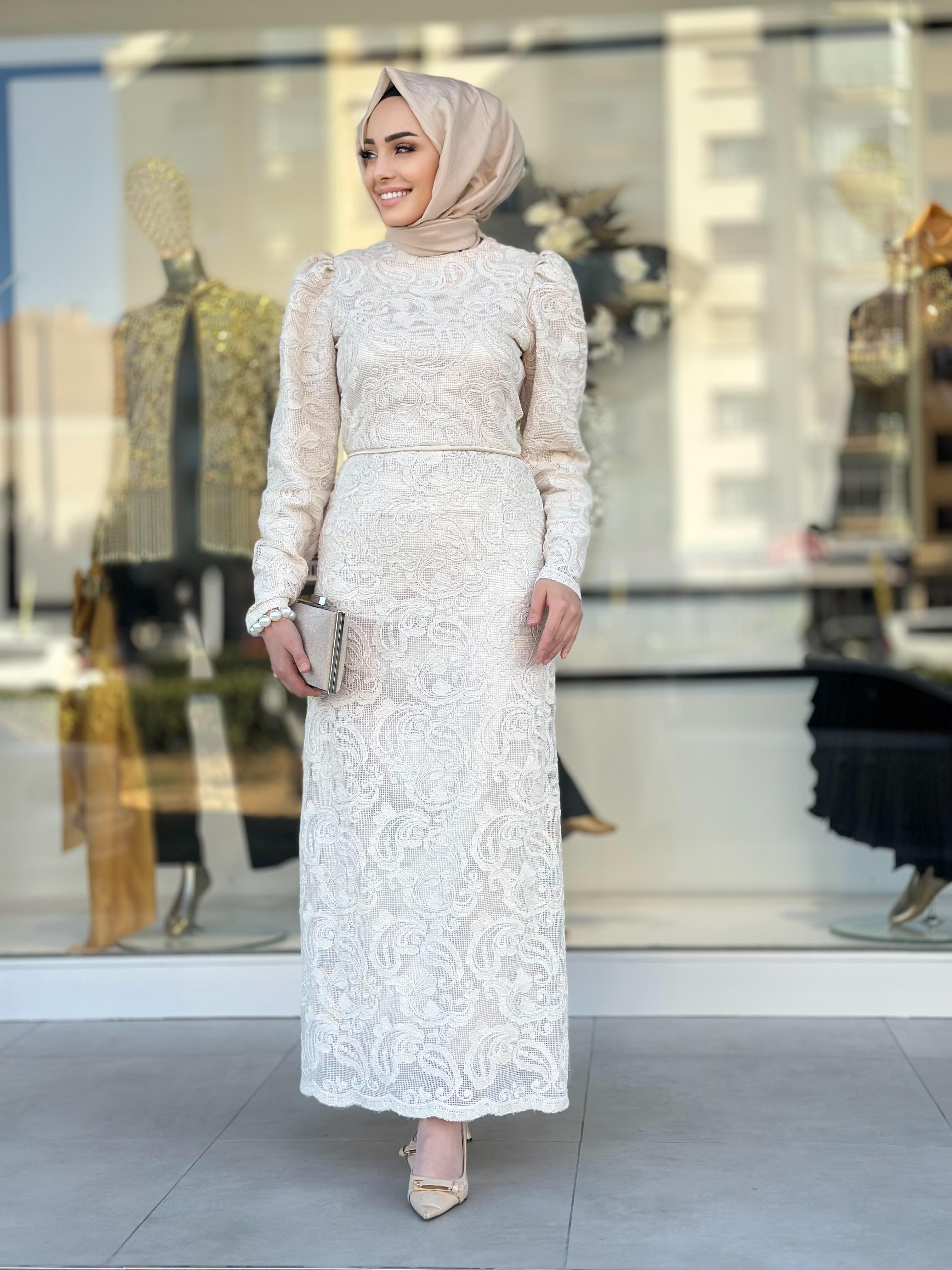 Zarif Dantelli Elbise-Tac 40020