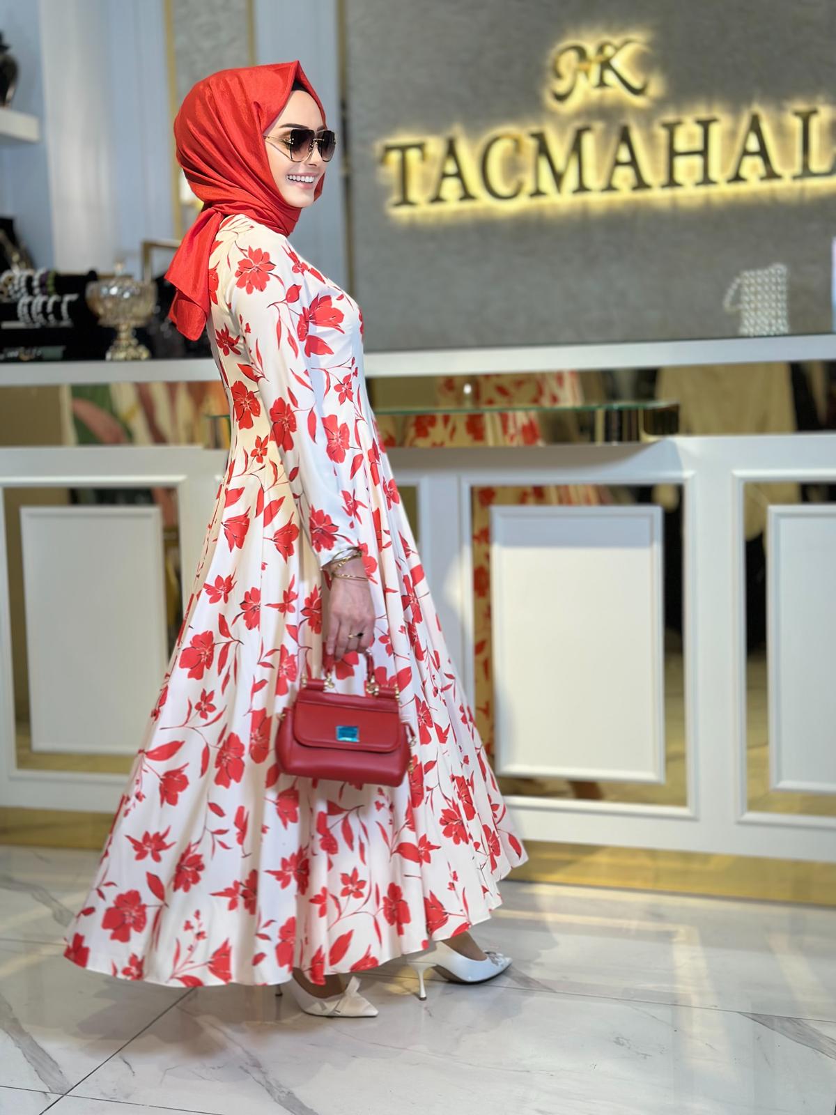 Çiçekli Elbise-Tac 7040