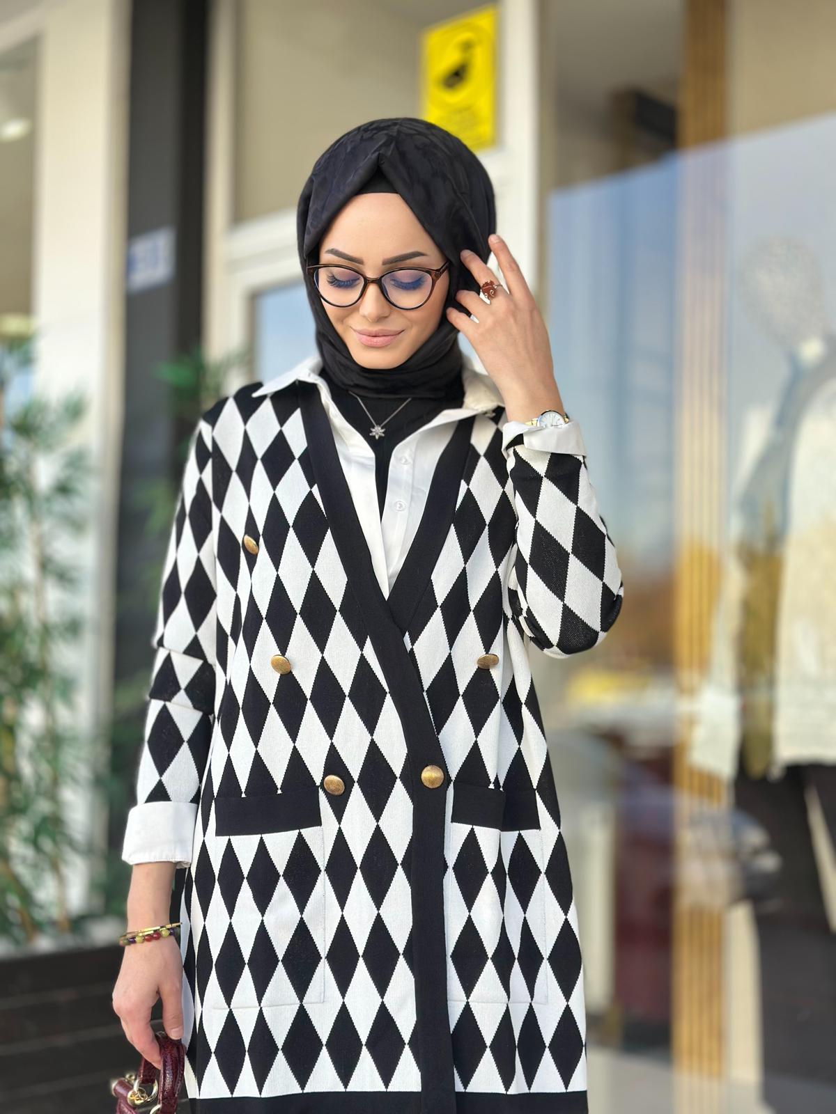 Baklava Desenli Kruvaze Ceket-Tac 21847