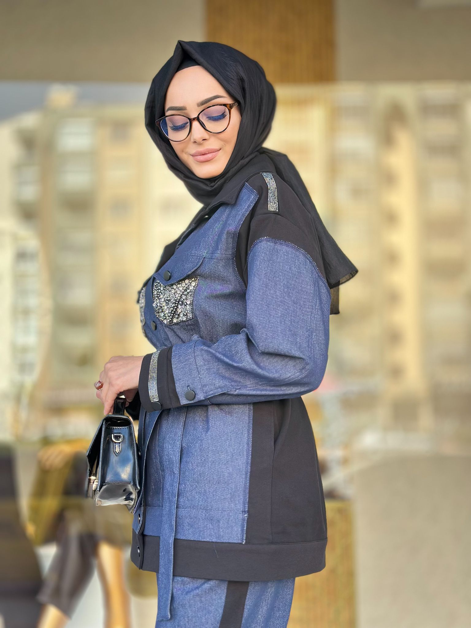 Cepleri Taşlı Jean Pant. Takım-Tac 7969